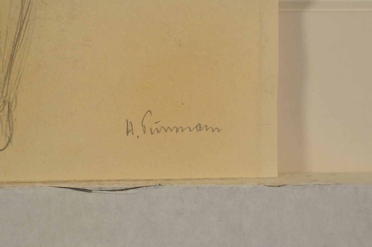 Detail b: Hans Purrmann, 1880 Speyer - 1966 Basel, Bleistiftzeichnung, stehender weiblicher Akt, Profil nach links, 1924/26 in Rom, rechtsunten handsigniert, ...
