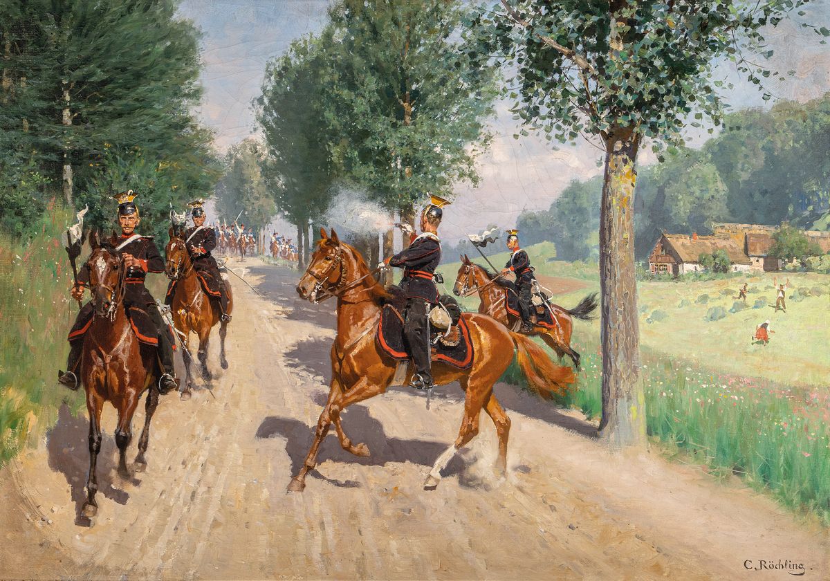 Carl Röchling, 1855 Saarbrücken-1920 Berlin, Studium an der Kunstschule Karlsruhe und der Akademie Berlin, reüssierte v.a. in Schlachten- und ...