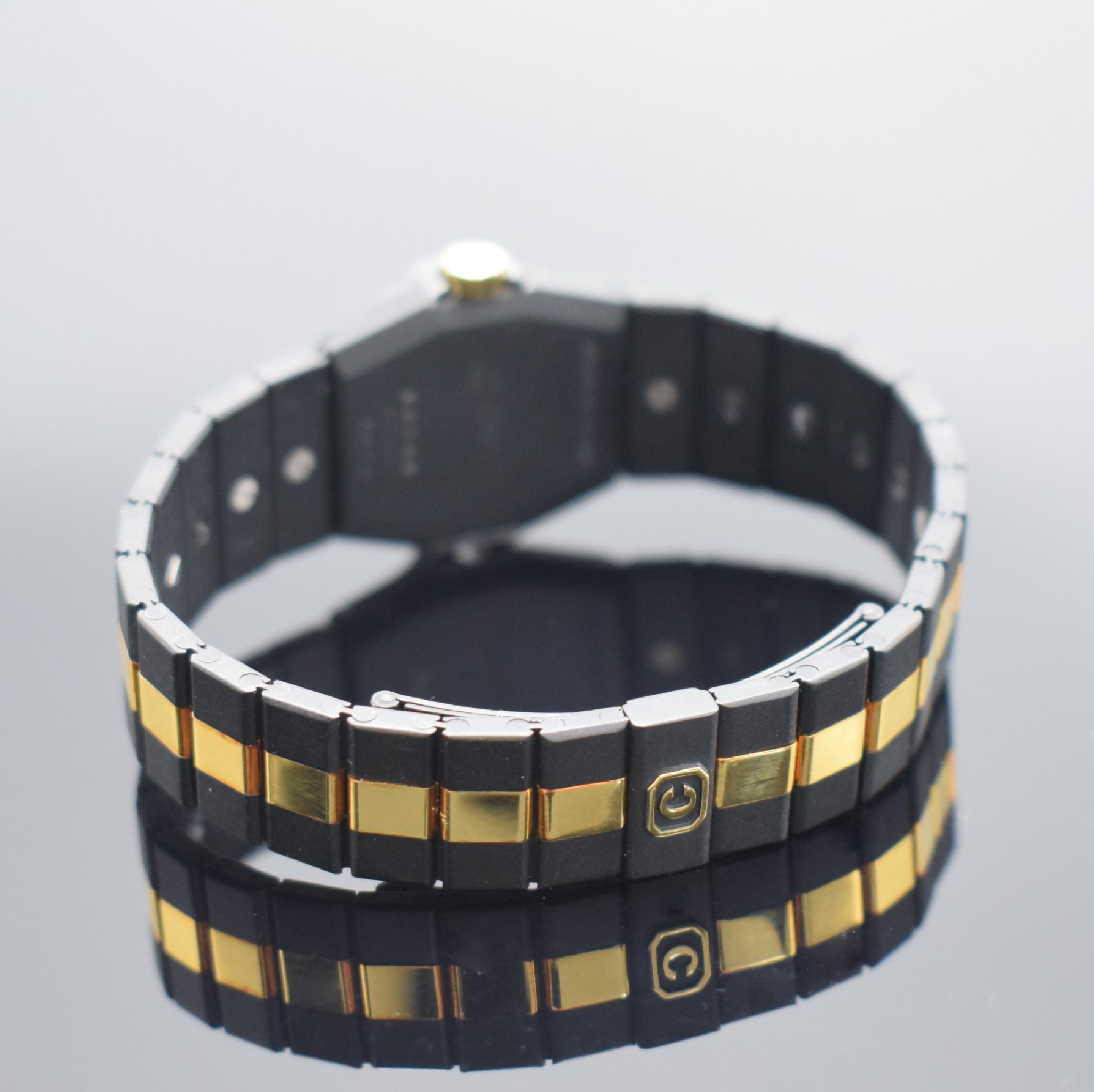 Detail b: CHOPARD St. Moritz Damenarmbanduhr Referenz 8026, Geh. wie Gliederband m. dopp. Faltschl. geschwärzt, Mittelteile des Bandes in Gold, Lünette gegen ...
