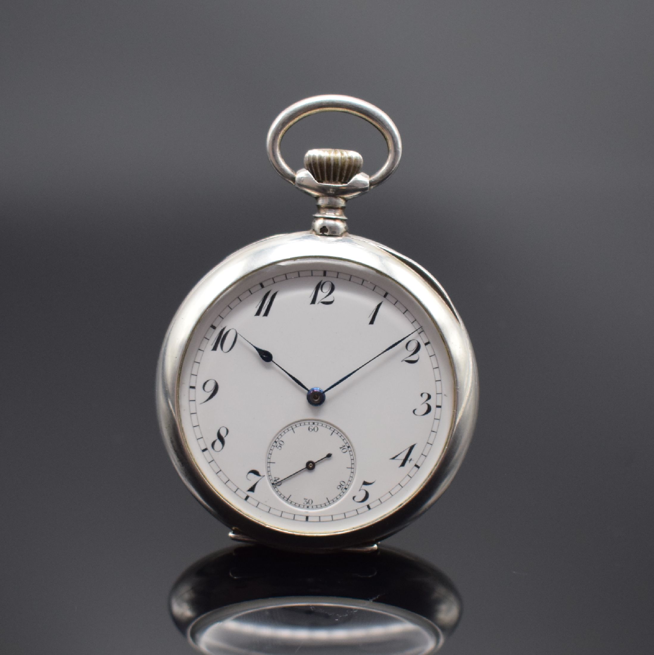 ECOLE d'HORLOGERIE GENEVE / E.RAY offene Schultaschenuhr in Silber, Schweiz um 1920, glattes Geh., 2-tlg. Rähmchen-Emailzifferbl., ...