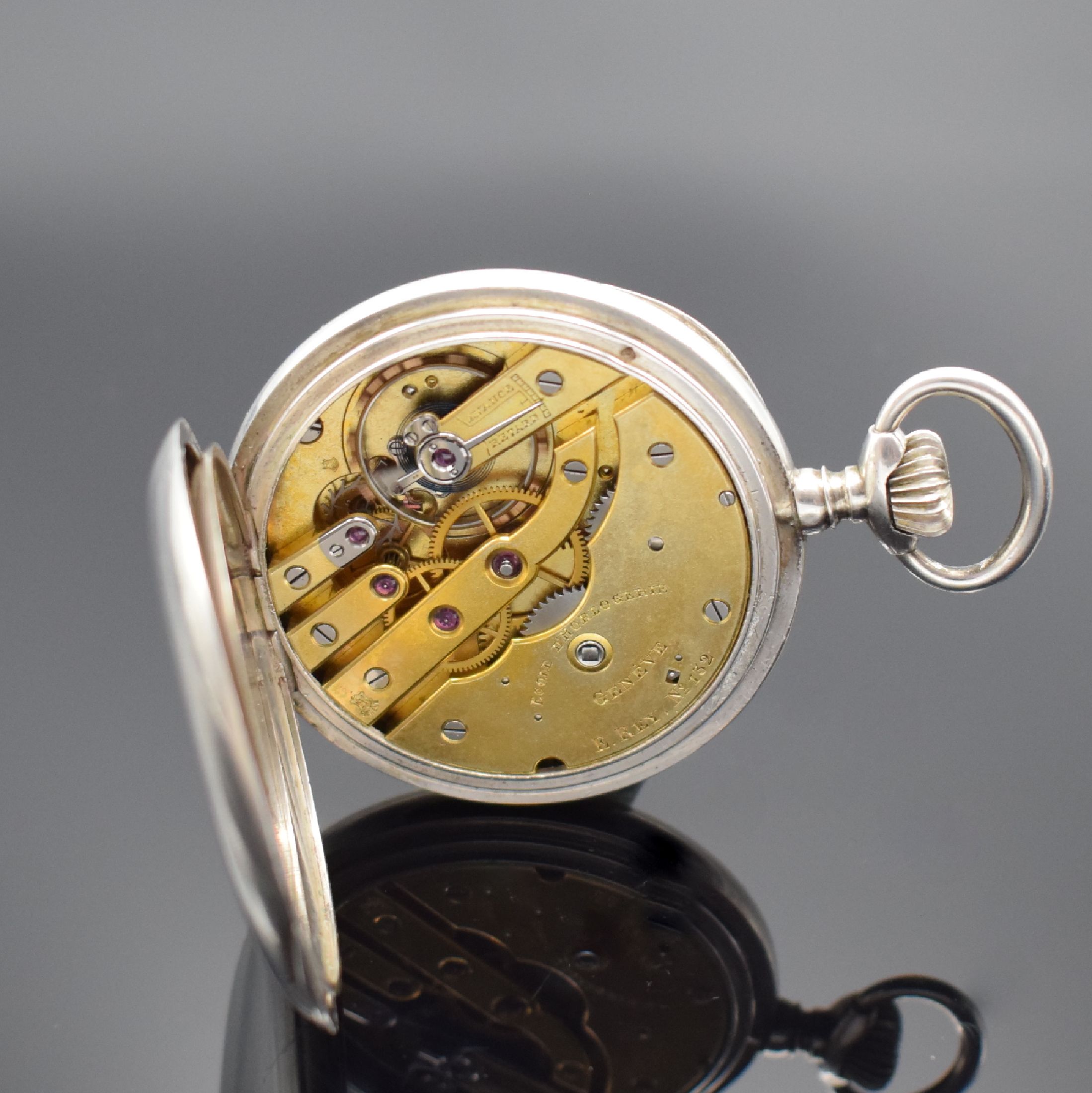Detail d: ECOLE d'HORLOGERIE GENEVE / E.RAY offene Schultaschenuhr in Silber, Schweiz um 1920, glattes Geh., 2-tlg. Rähmchen-Emailzifferbl., ...