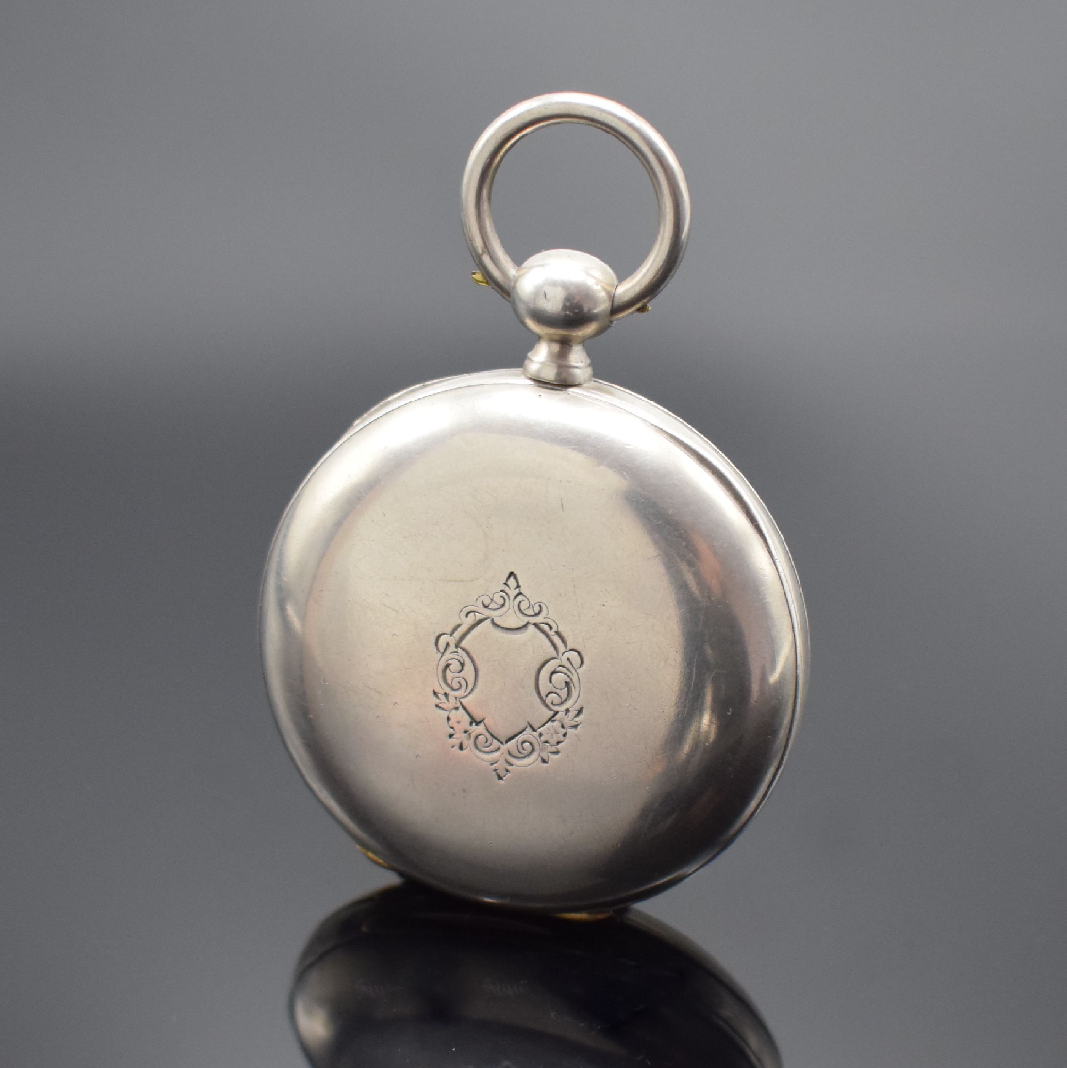 Detail a: PAUL BRETON Geneve große offene Taschenuhr in Silber, Schweiz um 1870, Schlüsselaufzug, glattes Geh., gold. Scharniere, Emailzifferbl. m. röm. ...