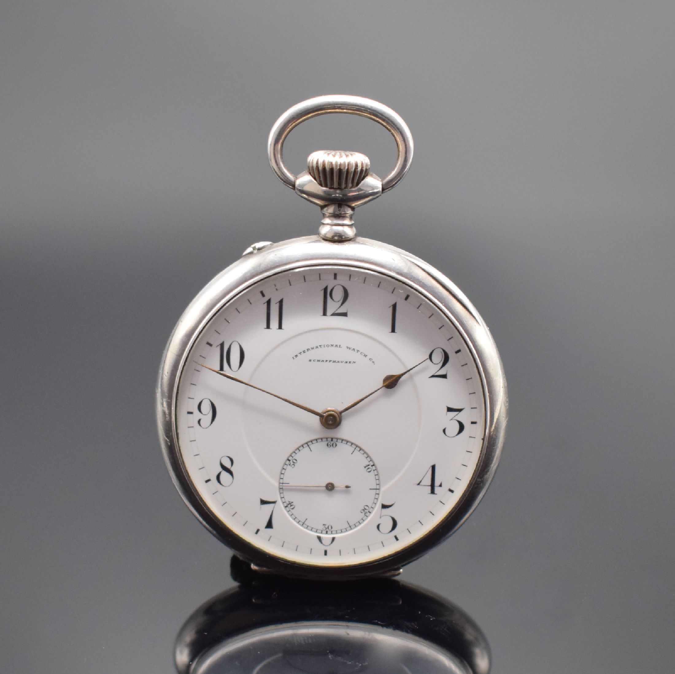 IWC "Qualität Extra" seltene große Taschenuhr in Silber, Schweiz um 1910, glattes offenes Geh., Cuvette & Werk Qualité Extra bez., 2- ...