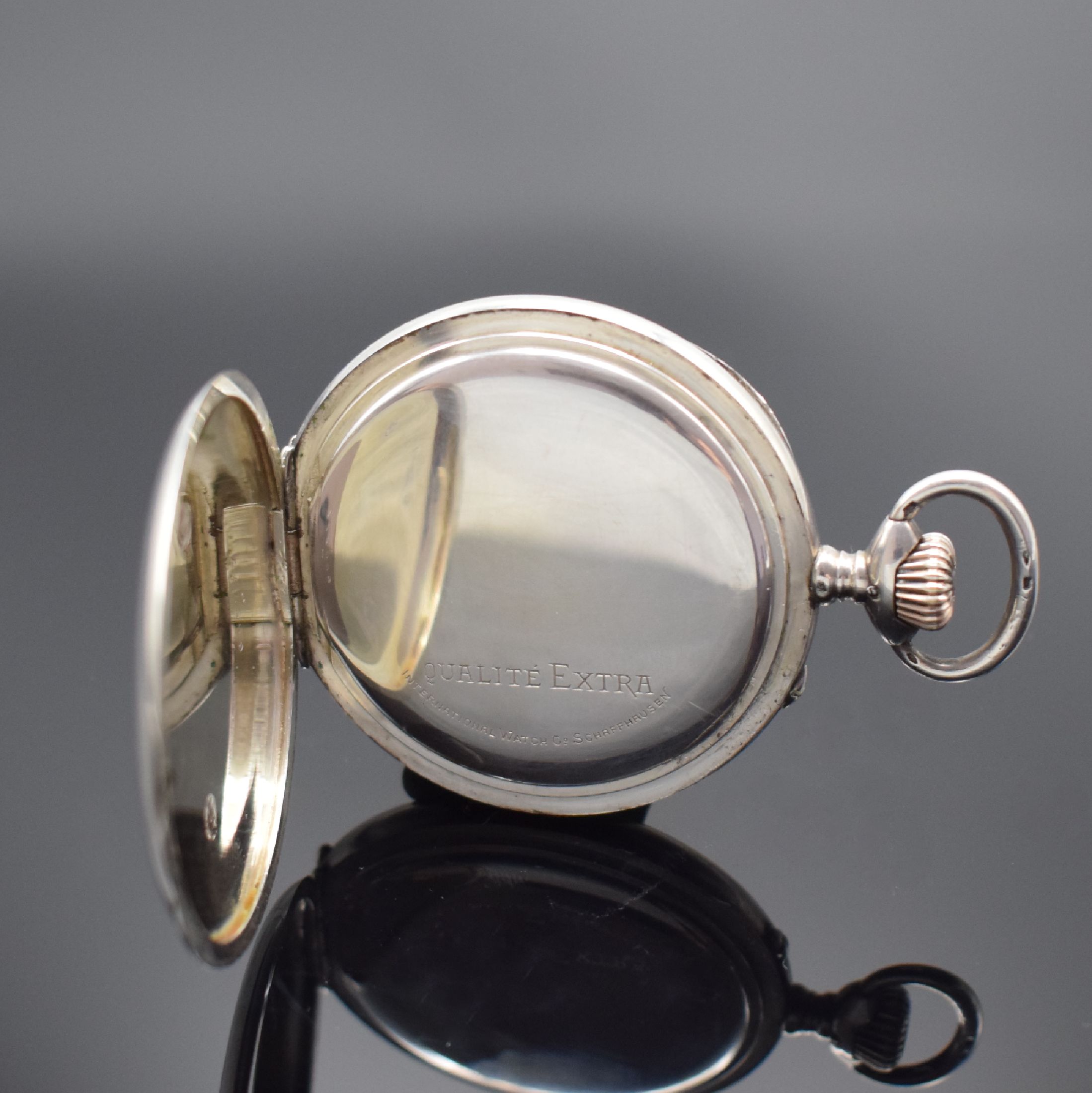 Detail c: IWC "Qualität Extra" seltene große Taschenuhr in Silber, Schweiz um 1910, glattes offenes Geh., Cuvette & Werk Qualité Extra bez., 2- ...