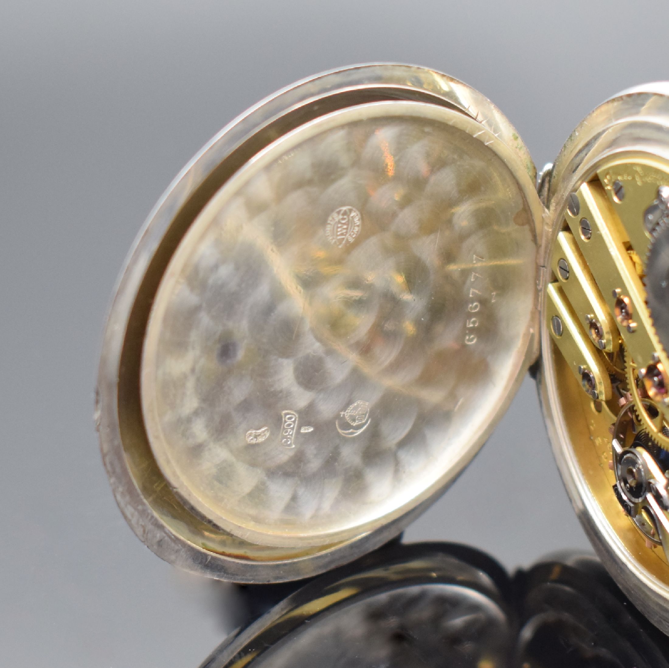 Detail d: IWC "Qualität Extra" seltene große Taschenuhr in Silber, Schweiz um 1910, glattes offenes Geh., Cuvette & Werk Qualité Extra bez., 2- ...