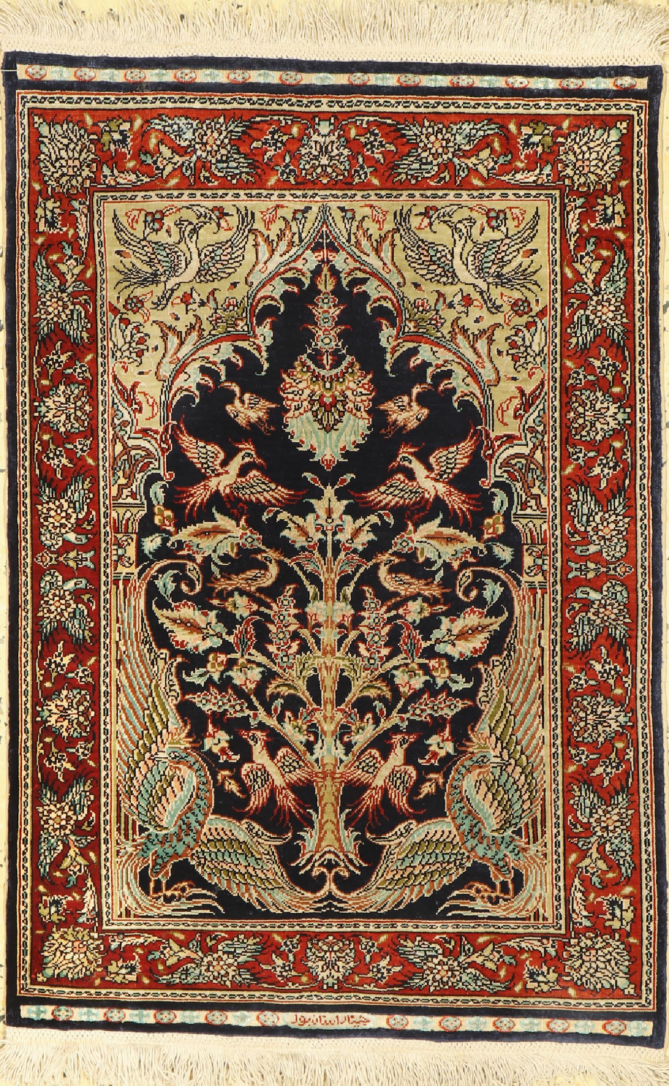 Hereke Seide, Türkei, signiert(Chinar), ca.50 Jahre, reine Naturseide, ca. 85 x 57 cm, EHZ: 1