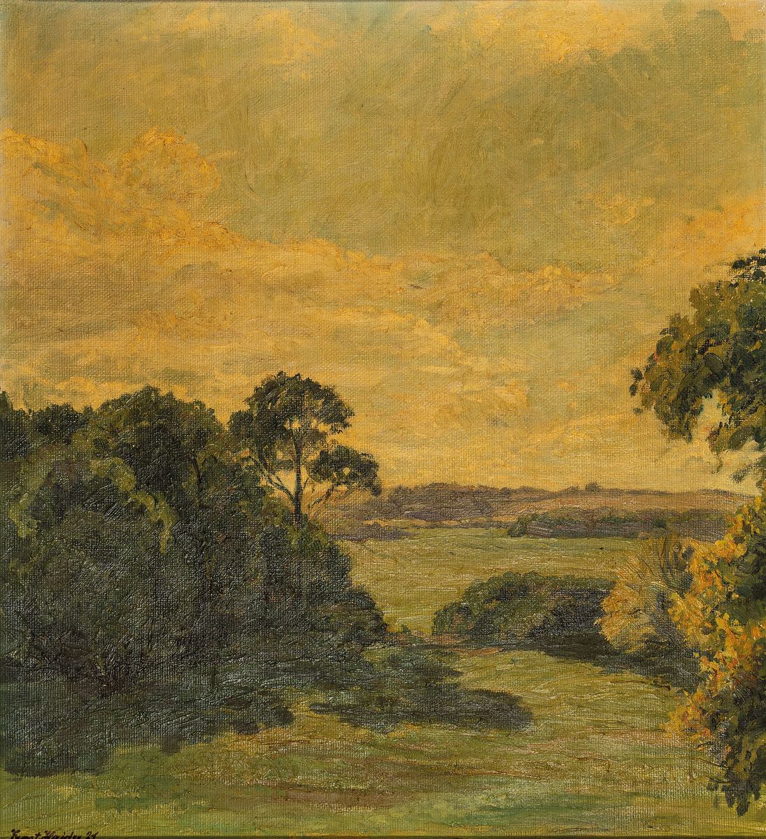 Ernst Haider, 1890 München - 1988 Starnberg,Landschaftsdarstellung, Öl/Lwd, signiert, li. u. signiert und dat. 1921, süddeutsche Sommerlandschaft, ...