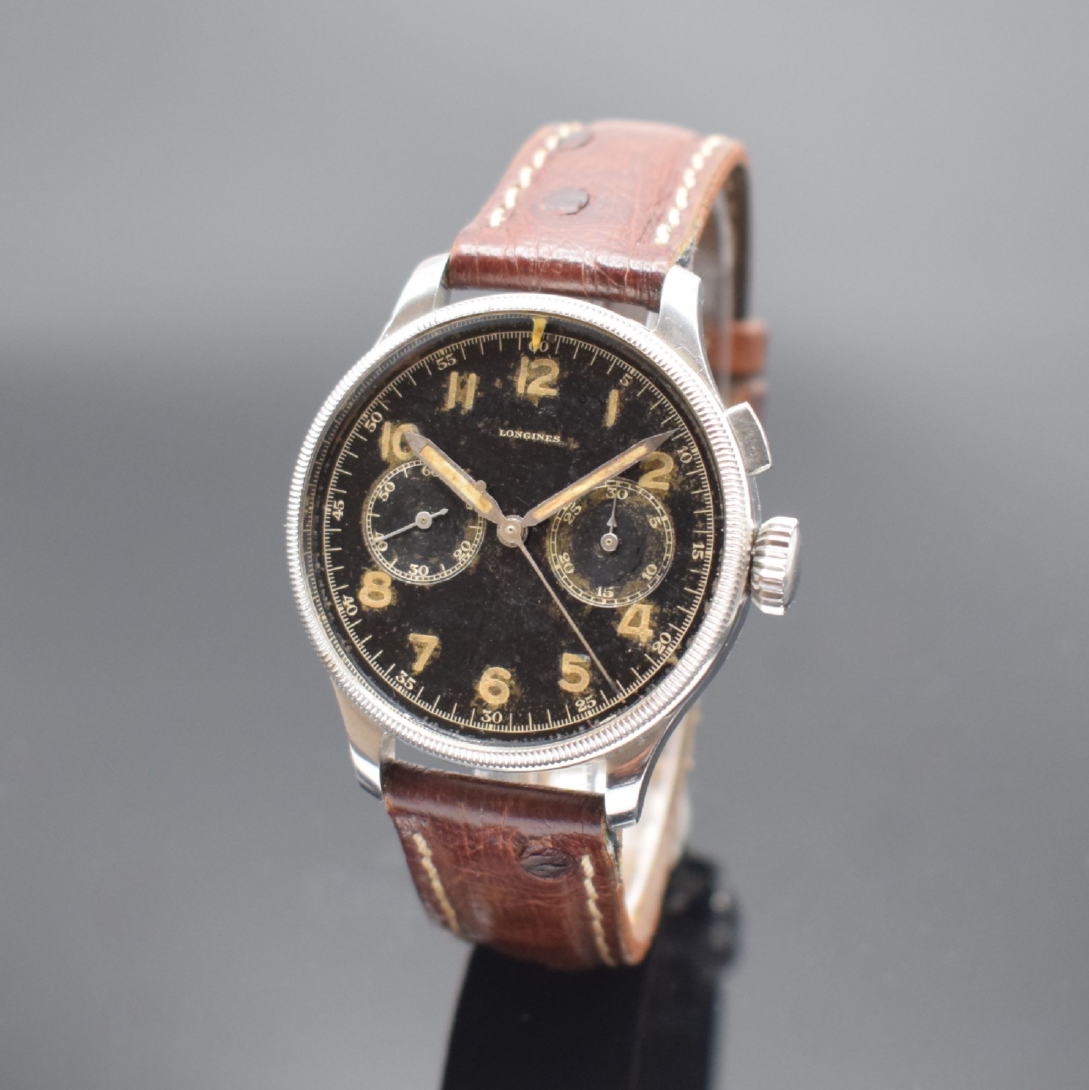 LONGINES 13 ZN extrem seltener Flieger- Chronograph der rumänischen Luftwaffe Referenz 6476-3811, Schweiz 1937, Handaufzug, gedr. Stahlgeh. ...