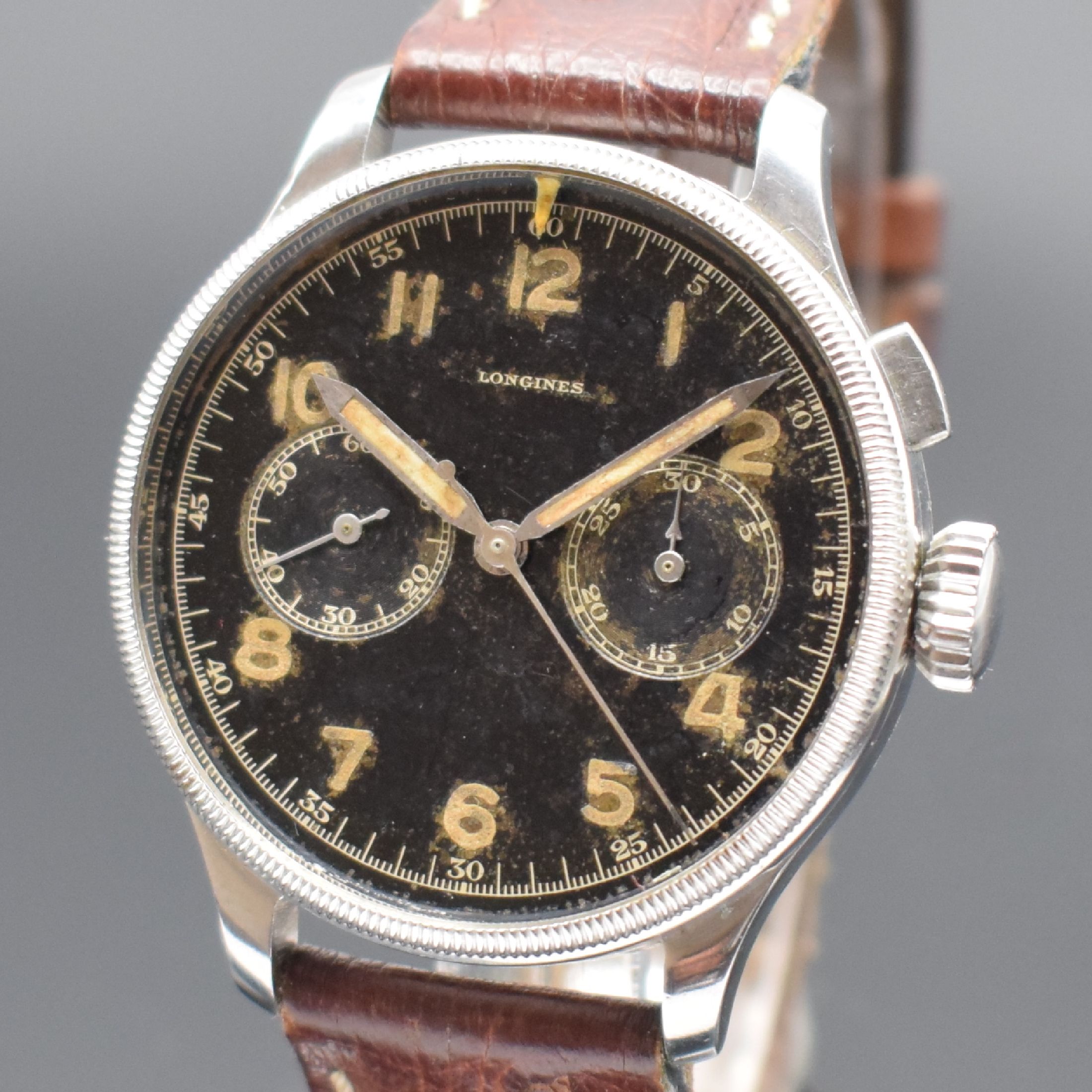 Detail a: LONGINES 13 ZN extrem seltener Flieger- Chronograph der rumänischen Luftwaffe Referenz 6476-3811, Schweiz 1937, Handaufzug, gedr. Stahlgeh. ...
