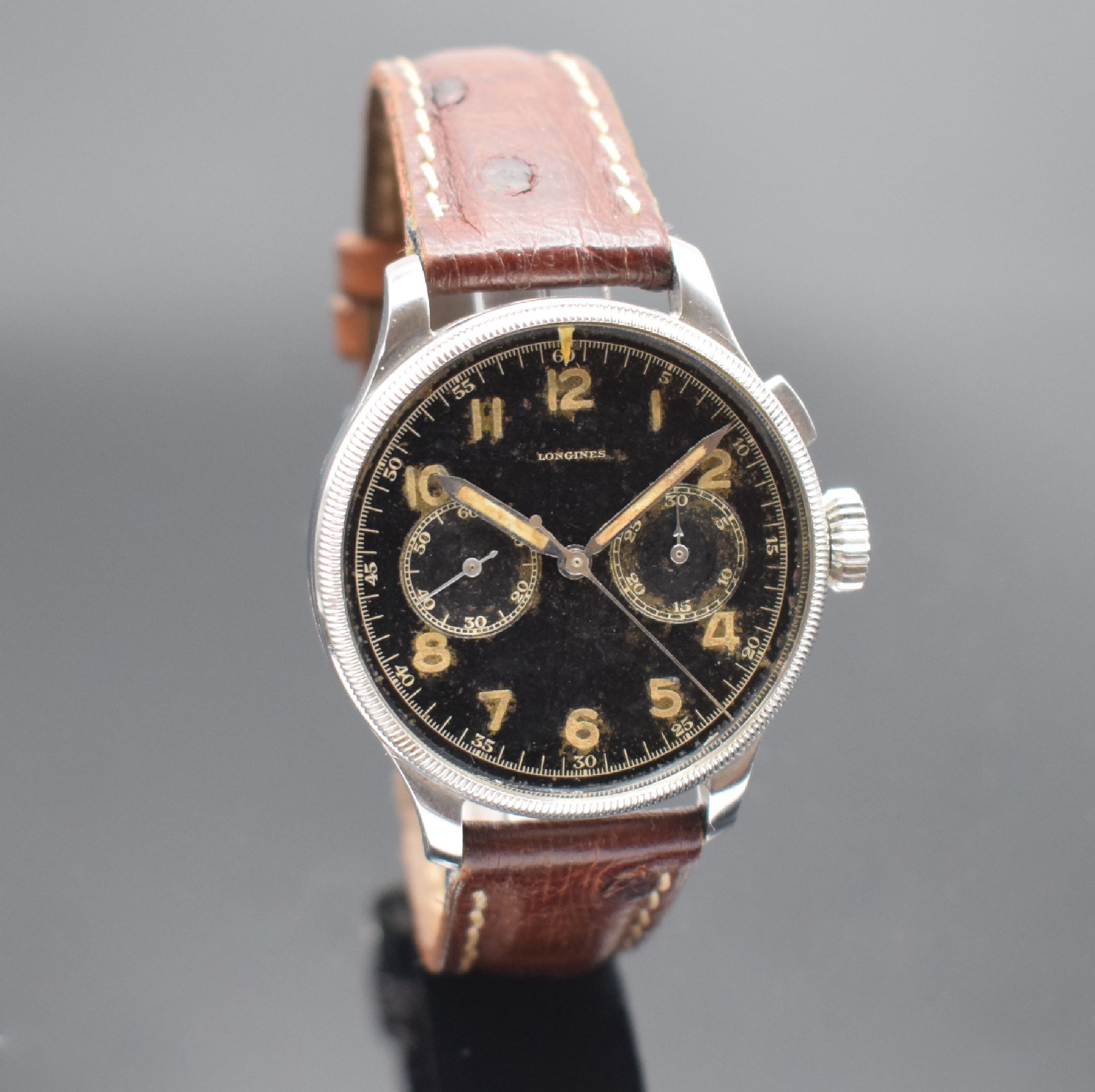 Detail b: LONGINES 13 ZN extrem seltener Flieger- Chronograph der rumänischen Luftwaffe Referenz 6476-3811, Schweiz 1937, Handaufzug, gedr. Stahlgeh. ...
