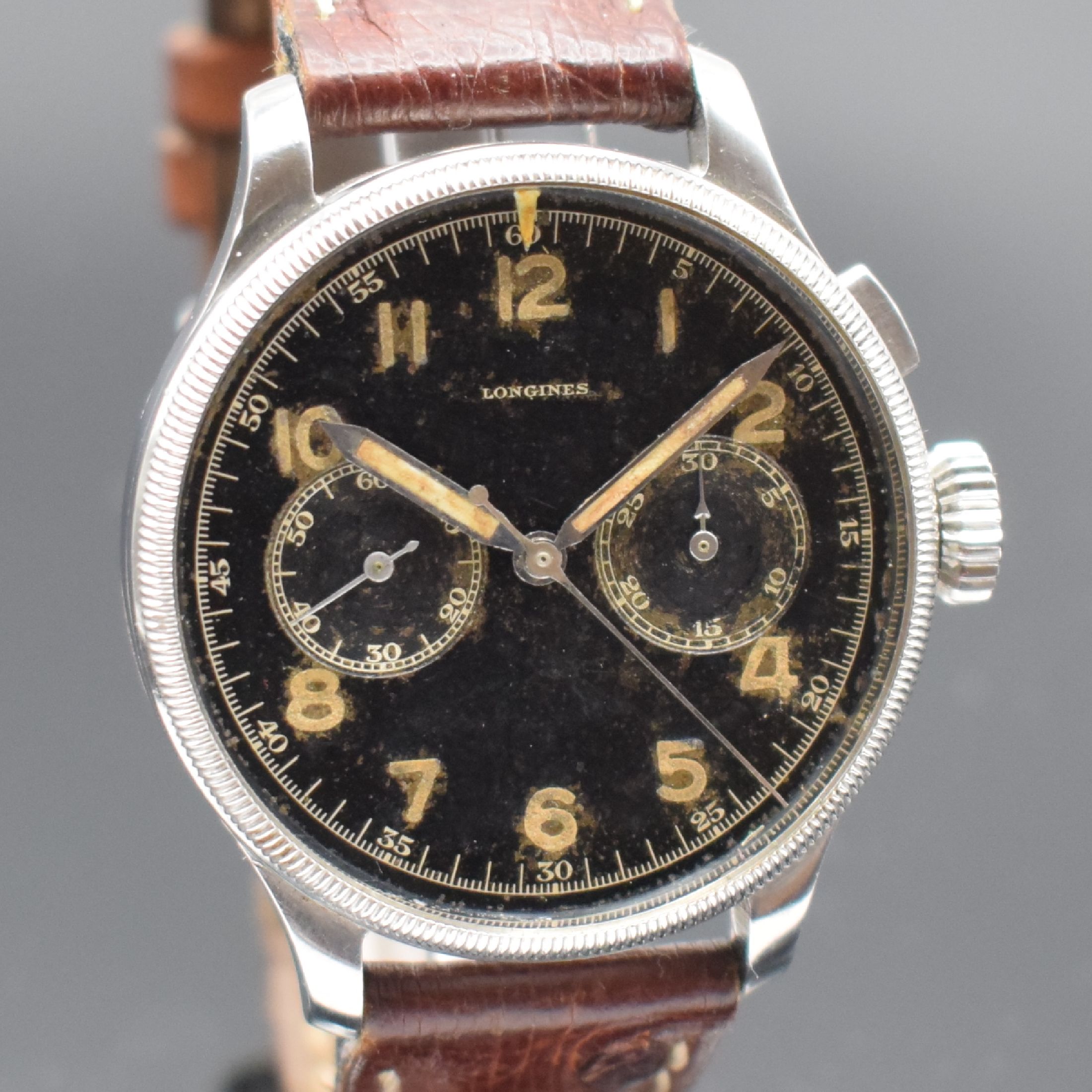 Detail c: LONGINES 13 ZN extrem seltener Flieger- Chronograph der rumänischen Luftwaffe Referenz 6476-3811, Schweiz 1937, Handaufzug, gedr. Stahlgeh. ...