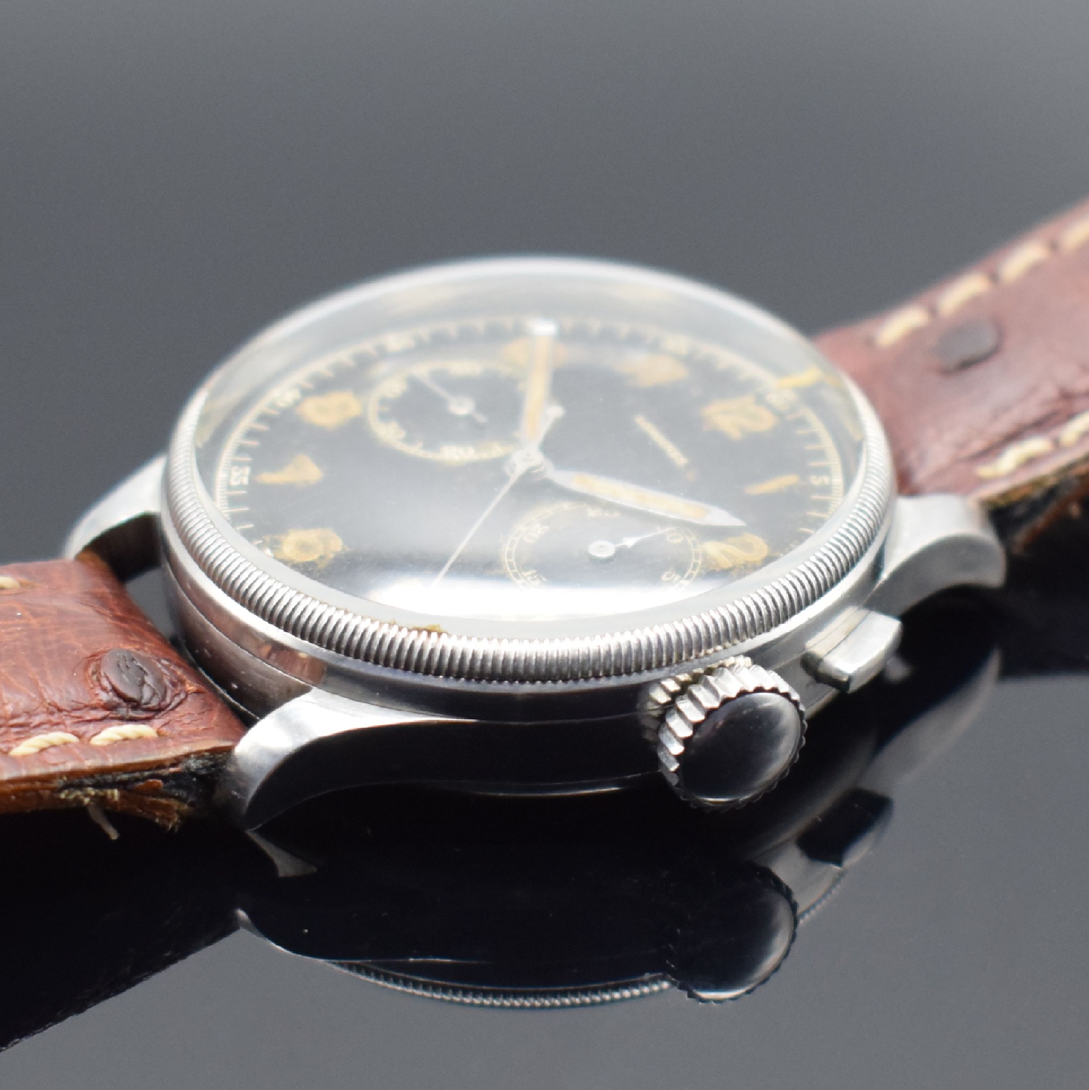 Detail d: LONGINES 13 ZN extrem seltener Flieger- Chronograph der rumänischen Luftwaffe Referenz 6476-3811, Schweiz 1937, Handaufzug, gedr. Stahlgeh. ...