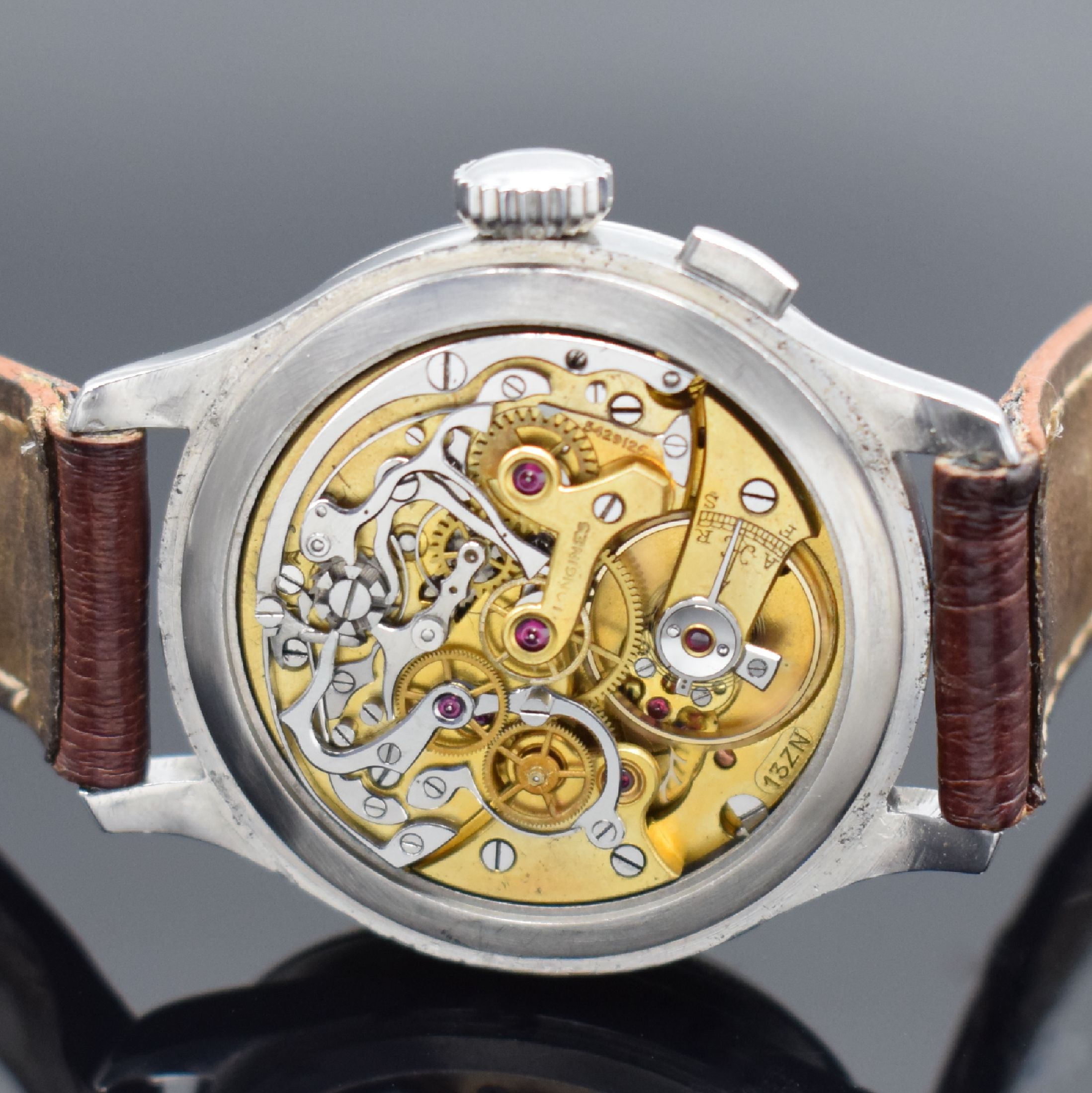 Detail f: LONGINES 13 ZN extrem seltener Flieger- Chronograph der rumänischen Luftwaffe Referenz 6476-3811, Schweiz 1937, Handaufzug, gedr. Stahlgeh. ...