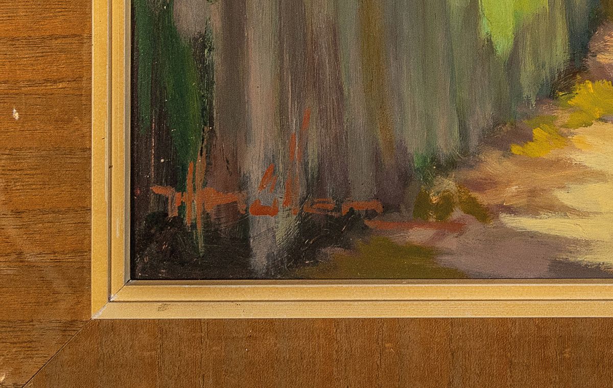 Detail a: Heinz Müller, zeitgenössischer Künstler aus Wiesbaden, "Am Brenner" so verso bez., Blickdurch ein Dorf vor Alpenpanorama, signiert, ...