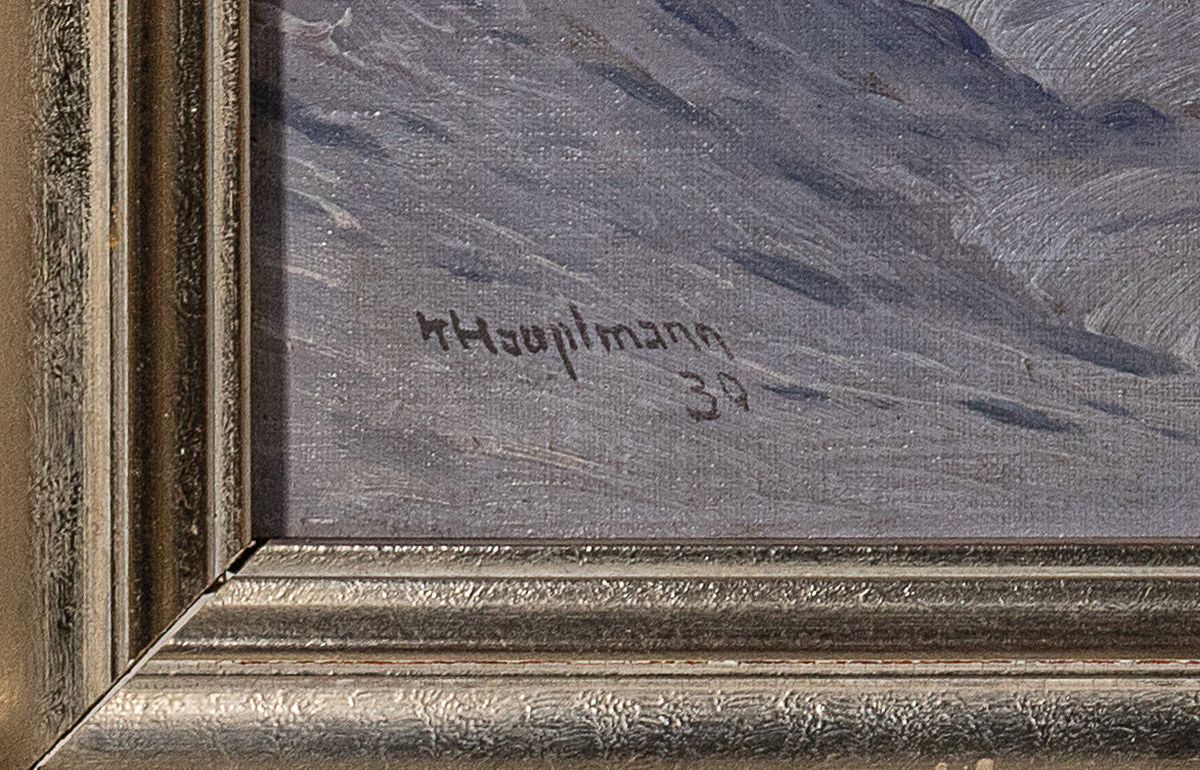 Detail a: Karl Hauptmann, 1880 Freiburg im Breisgau-1947 Todtnau, verschneite Landschaft im Schwarzwald, Öl/Lwd, besonders gelungene Tiefenwirkung, die kalte ...