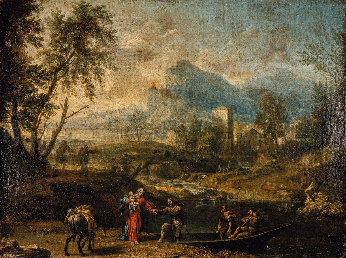 Johann Franz Beich, 1665 Ravensburg-1748 München, bayerischer Hofmaler, dessen Werke in mehreren Museen vertreten sind, hier: Die Flucht der ...