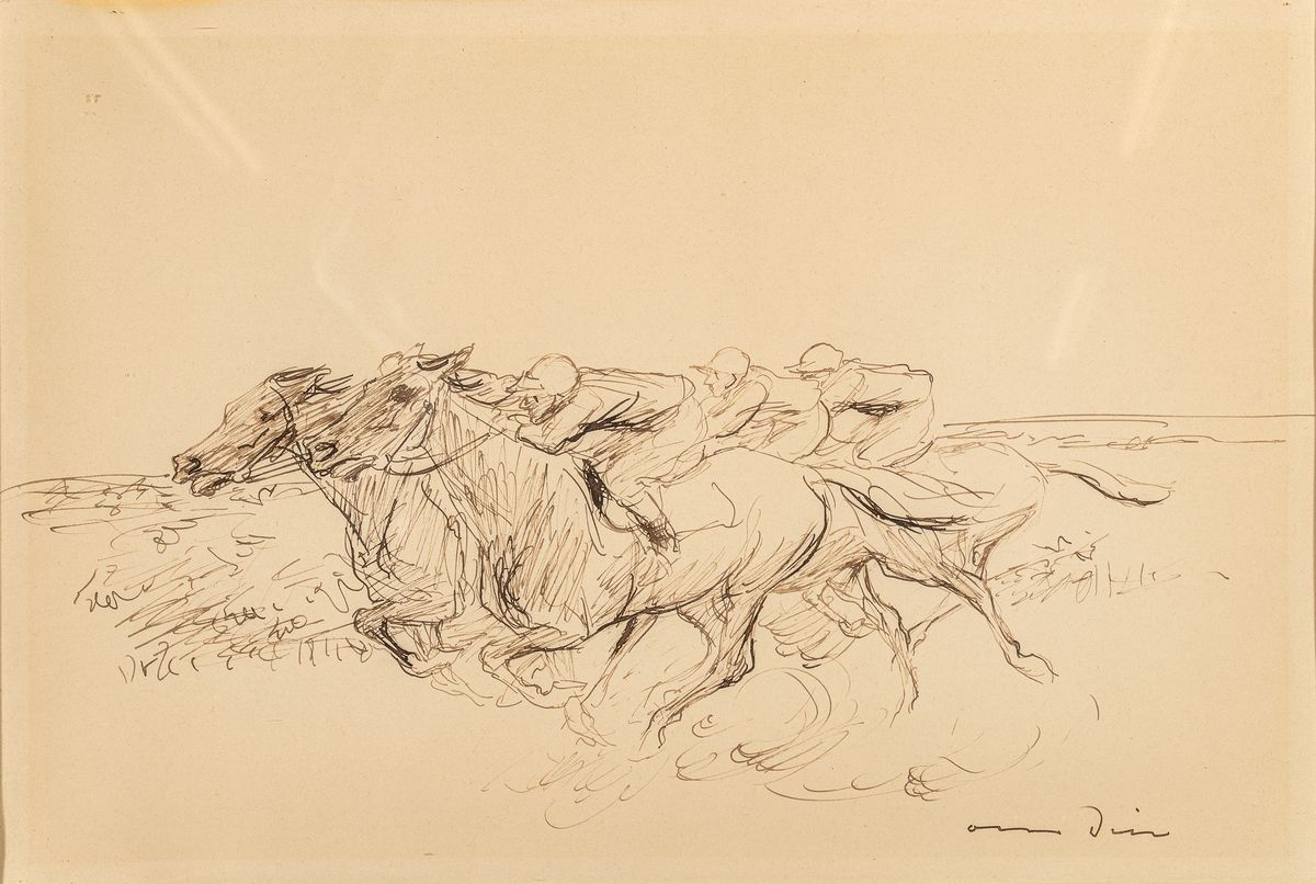 Otto Dill, 1884 Neustadt a. d. Weinstraße- 1957 Bad Dürkheim, Beim Pferderennen, Tuschfederzeichnung, rechts unten handsigniert, ca. 28x43cm, ...