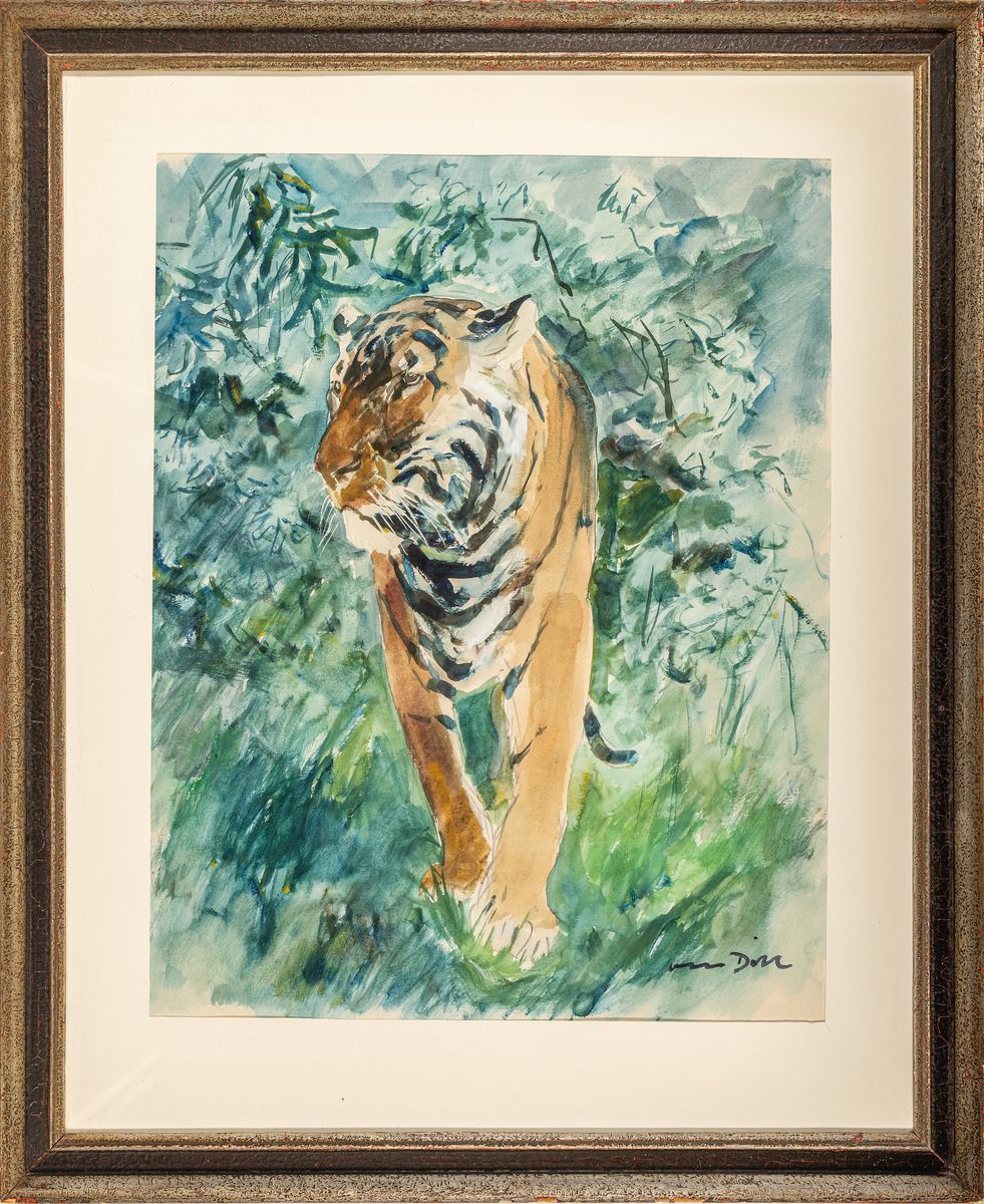 Detail k: Otto Dill, 1884 Neustadt-1957 Bad Dürkheim, schreitender Tiger, auf den Betrachter zugehend, Aquarell auf Papier, rechts unten signiert, ca. ...