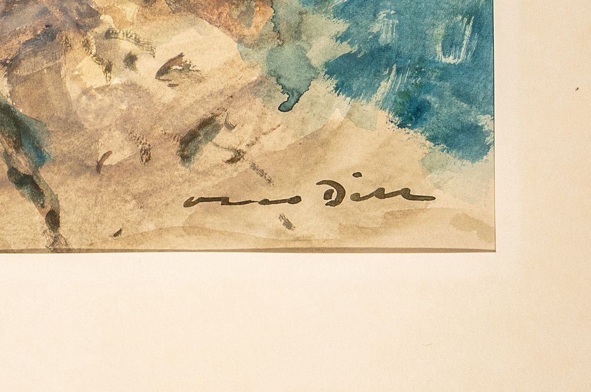 Detail a: Otto Dill, 1884 Neustadt-1957 Bad Dürkheim, Bauer mit zwei Ochsen, einen Hohlweg entlang kommend, Aquarell, rechts unten signiert, ca.47x38cm, PP, ...