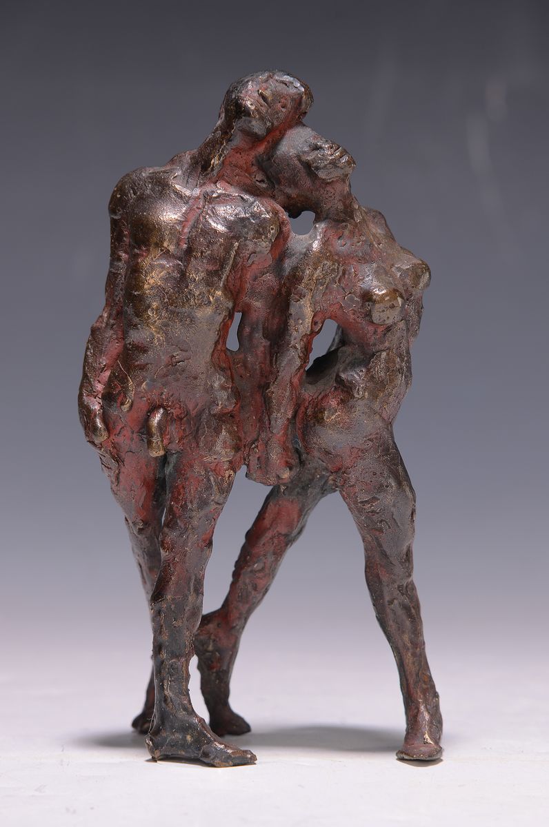 Hans Schröder, Saarbrücken 1930 - 2010, tanzendes Paar, Bronzeskulptur, zwei tanzende Akte, H. ca. 16 cm, monogrammiert HS am rechten Bein der ...