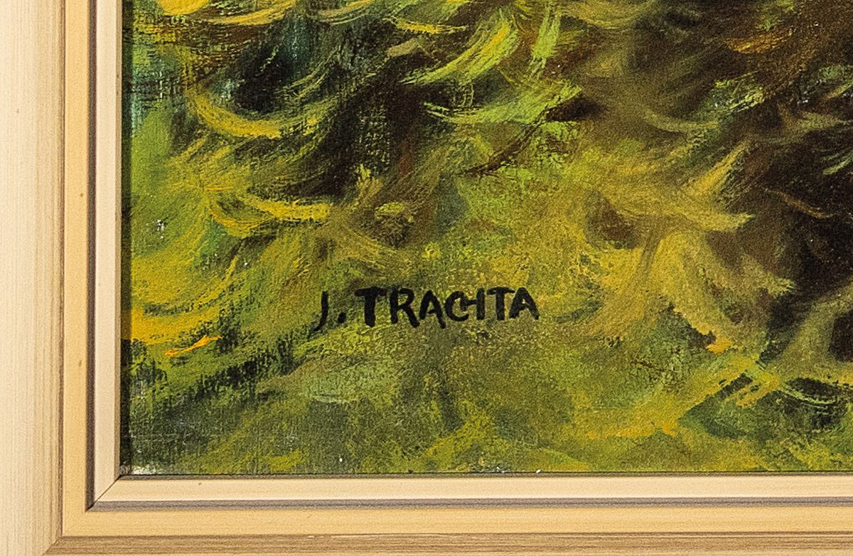 Detail a: J. Trachta, Tschechischer Künstler des 20. Jh., Blick über die Dächer von Prag, Öl/Lwd, links unten signiert, ca. 70x90cm, R. ca. 78x98cm