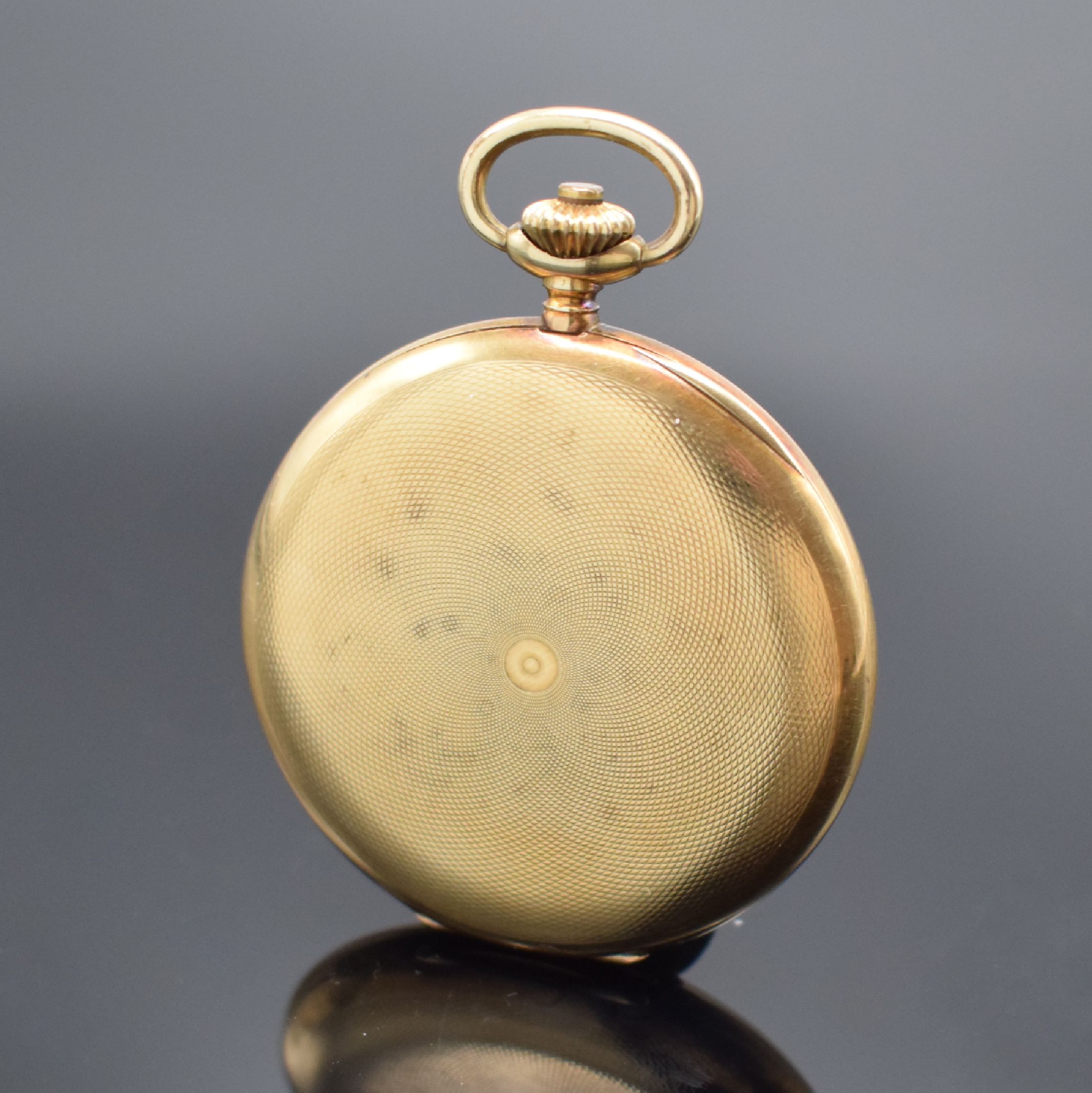 Detail c: ALPINA Savonette in GG 585/000 mit Kaliber 410, Schweiz um 1920, 3-Deckel Goldgeh., Sprungdeckel m. Monogramm, Metallzifferbl. mit arab. Zahlen, ...
