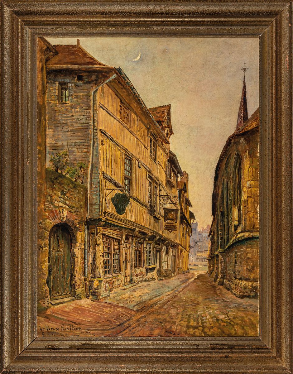 Detail k: Fernand Combes, 1856-1943, Frankreich, Le Vieux Honfleur, Öl/Hartfaser, links unten betitelt, signiert und dat. 1913, ca. 72x53cm, R. ca. 86x68cm
