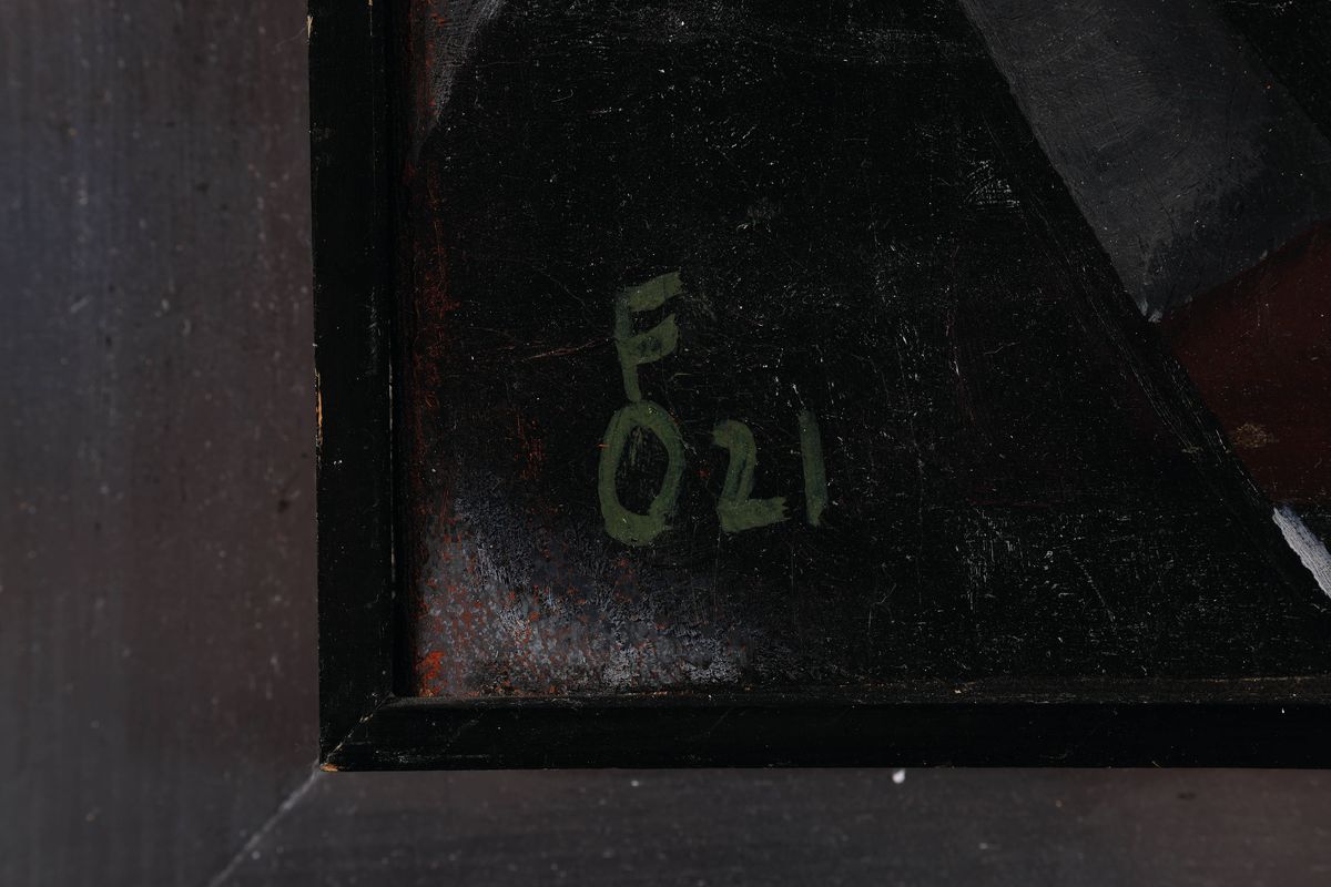 Detail a: Oskar Fischer, 1892 Karlsruhe-1955 Berlin, Abstrakte Komposition, Öl/Lwd, links unten monogr. und dat. 21, ca. 41x51.8cm, R. ca. 58x68cm