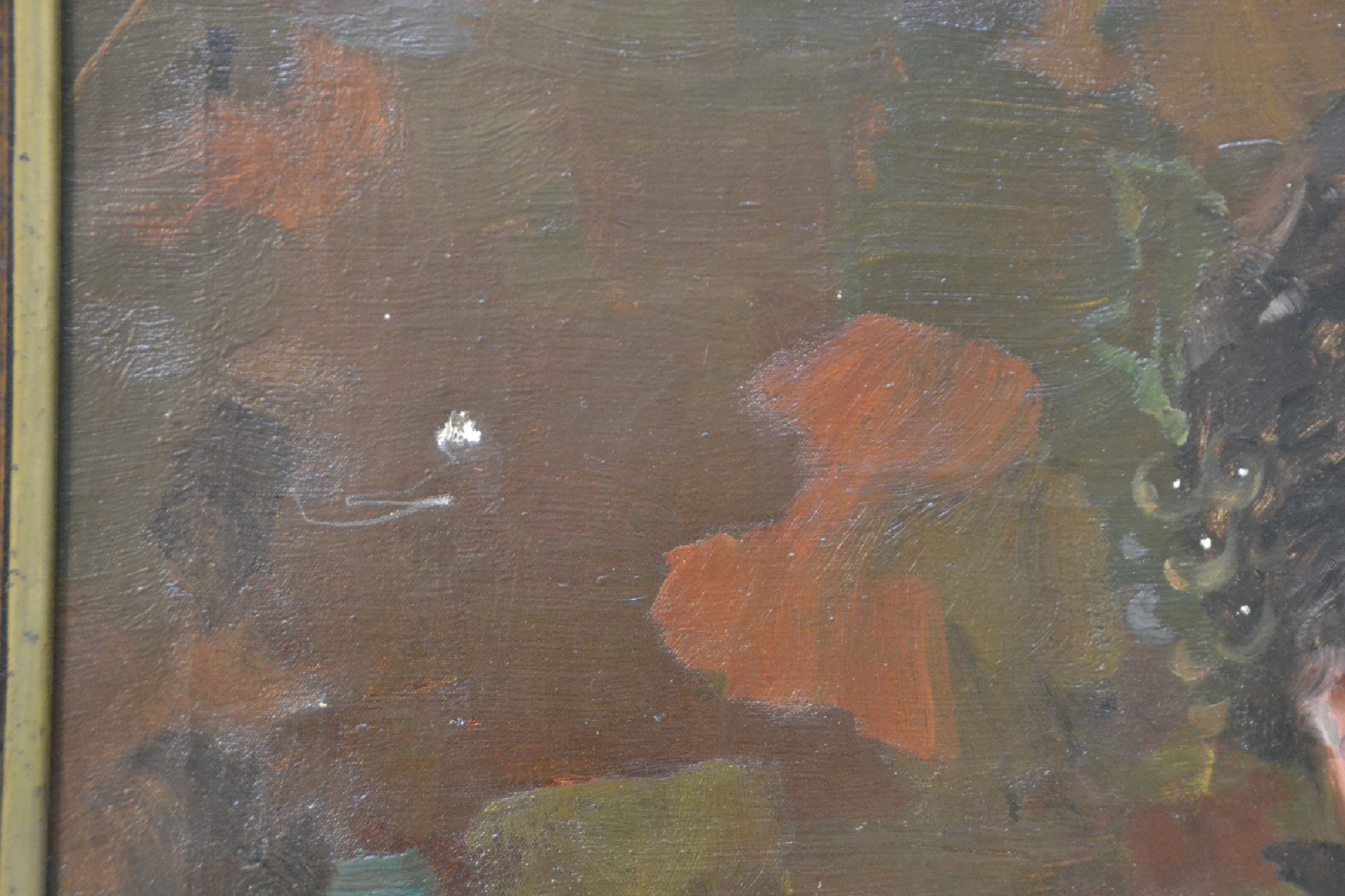 Detail d: August Croissant, 1870 Edenkoben-1941 Landau, großformatiges Werk: Junge Frau mit Korb voller Trauben, unter Weinreben sitzend, im Hintergrund ...