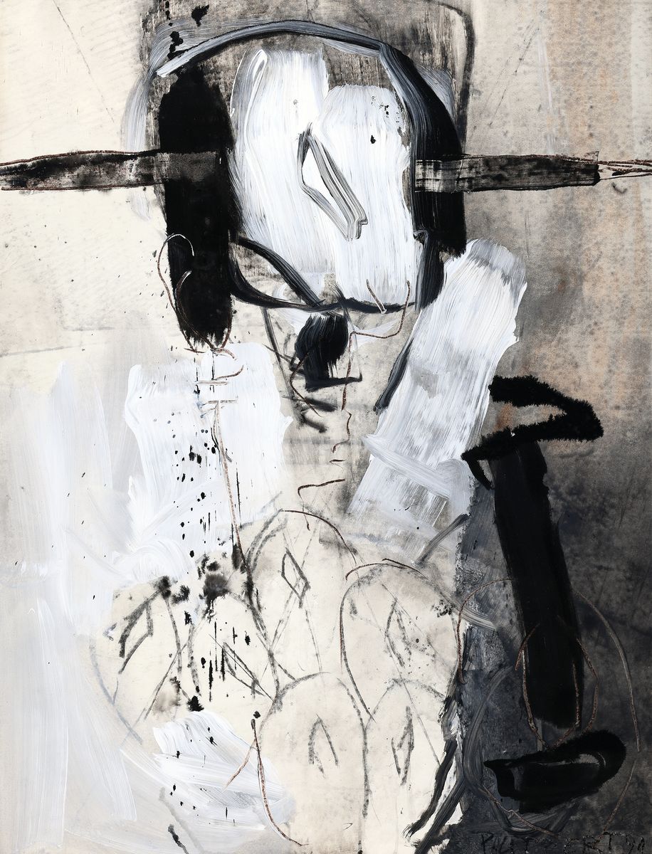 Patricia Lippert, geb. 1956, Ohne Titel, Gouache auf Papier, rechts unten signiert und dat. 91, ca. 102x78cm, u.Gl., R.
