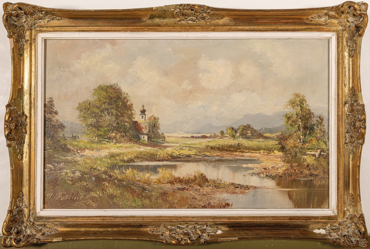 Detail k: Richard Falkenberg, 1875 Wuppertal-1948 Zeulenroda, Moor bei Unterwössen, Öl/Lwd, signiert, ca. 30x50cm, R.