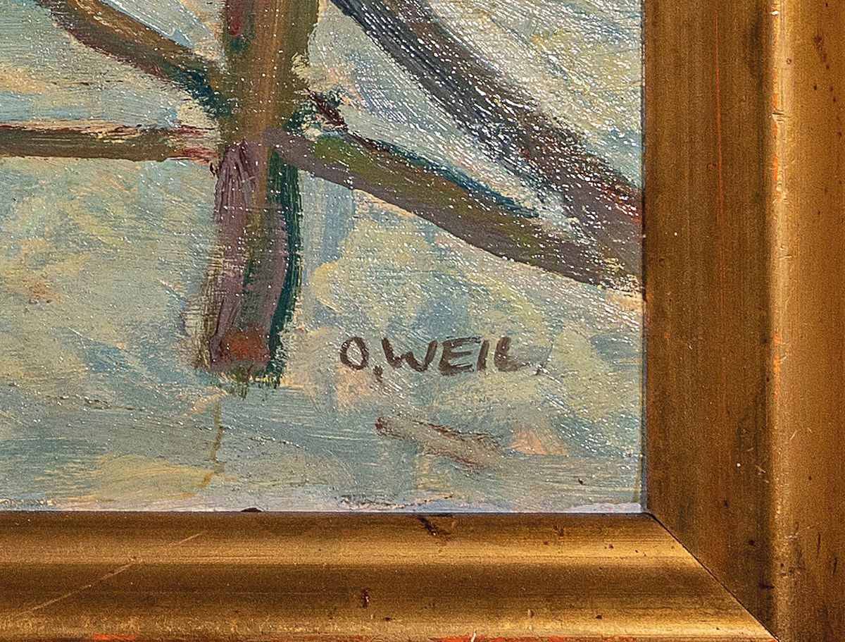Detail a: Otto Weil, 1884 Friedrichsthal-1929 Saarbrücken, Kirchgang in den verschneiten Alpen, Öl/Holz, rechts unten signiert, ca. 59x69cm, R. ca. 70x80cm