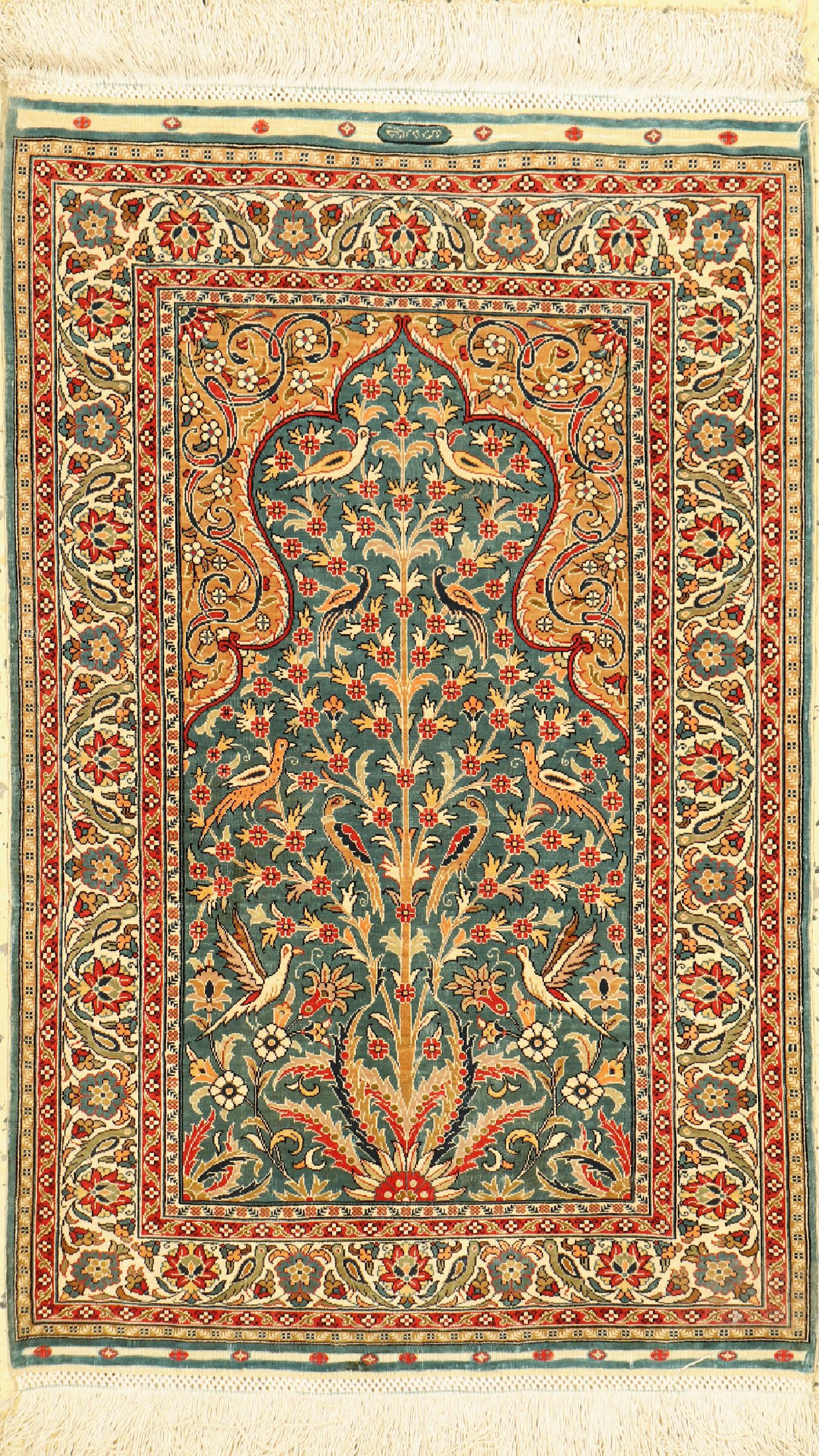 Hereke Seide fein, Türkei, signiert "Chinar", ca. 50 Jahre, reine Naturseide, ca. 90 x 58 cm, ca. 1,0 Mio.Kn/qm, EHZ: 1