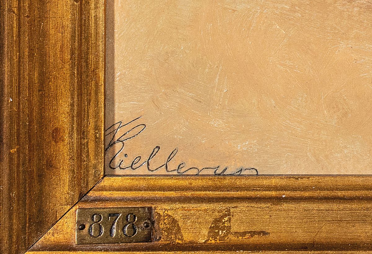 Detail a: Theodor Julius Kellerup, 1818-1850, liegender Bär, Öl/Malkarton, links unten signiert, ca. 24.5x34.5cm, R. ca. 31x41cm