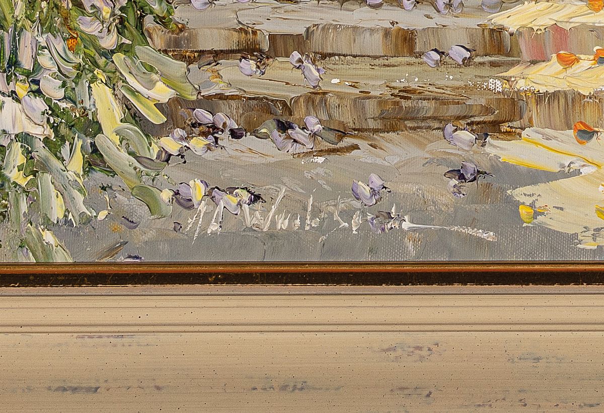 Detail a: August Alexander Wendehals, 1934-2003 Ossendorf, Studium bei Prof. Bayer, hier: Gartencafé, Öl/Lwd, links unten signiert, ca. 70x80cm, R. ca. ...