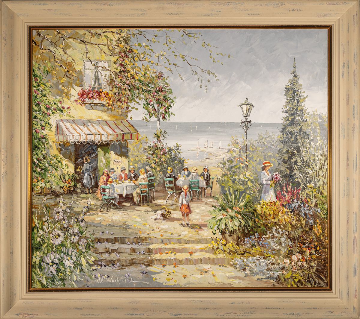 Detail k: August Alexander Wendehals, 1934-2003 Ossendorf, Studium bei Prof. Bayer, hier: Gartencafé, Öl/Lwd, links unten signiert, ca. 70x80cm, R. ca. ...