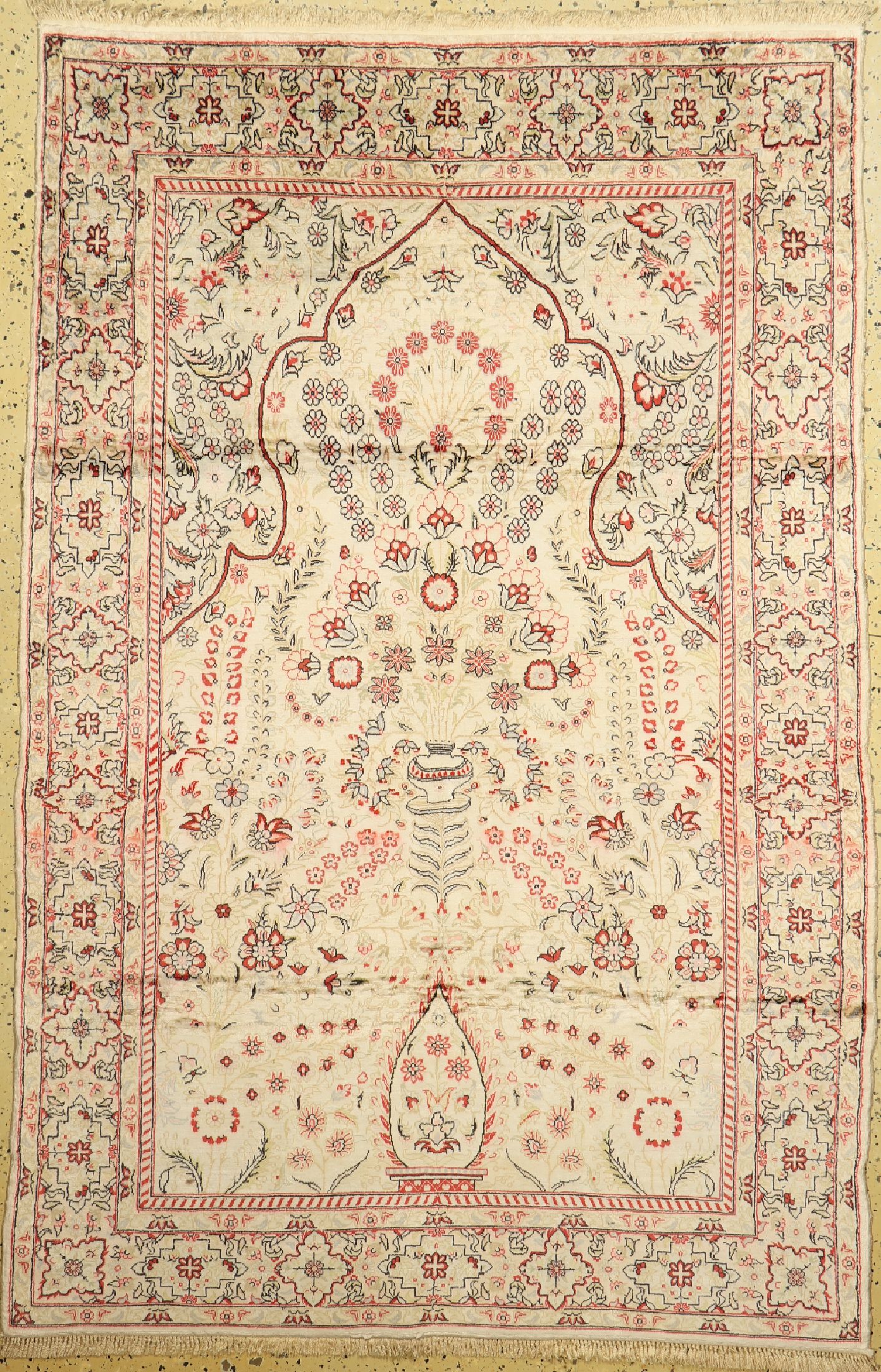 Kaschmir Seide, Indien, um 1960, reine Naturseide, ca. 190 x 120 cm, EHZ: 1, (leicht verfärbt)