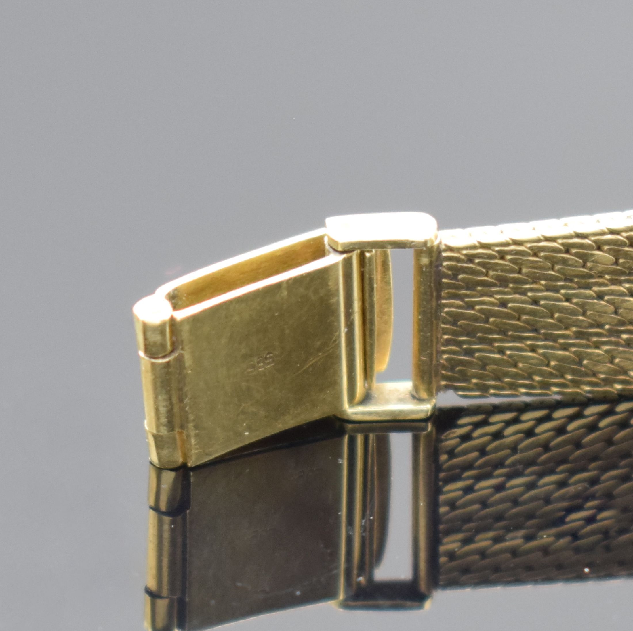 Detail b: D`ORVILLE Damengoldbanduhr in GG 585/000, Schweiz um 1960, Quartzwerk auf Kundenwunsch später, 2-teil. Geh., Boden aufgedr., Milanaiseband, silb. ...