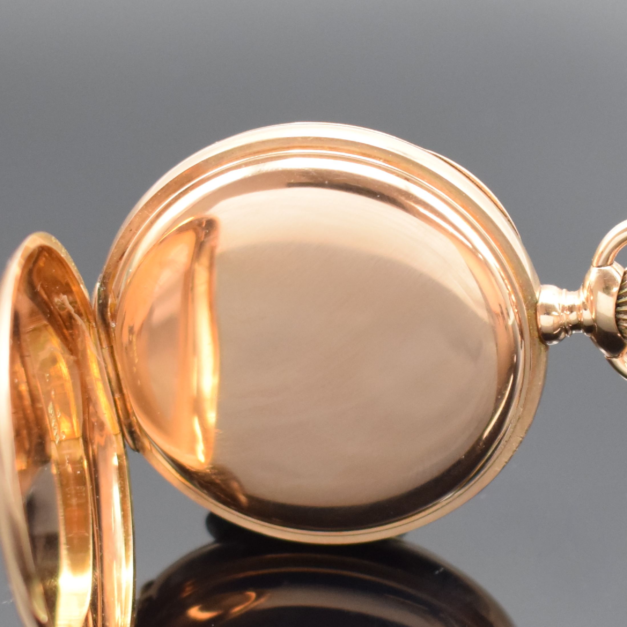 Detail c: C. H. MEYLAN Brassus offene Taschenuhr in RG 585/000, Schweiz f. USA um 1900, glattes Geh., 2-tlg. Rähmchen-Emailzifferbl., arab. Zahlen, rote ...