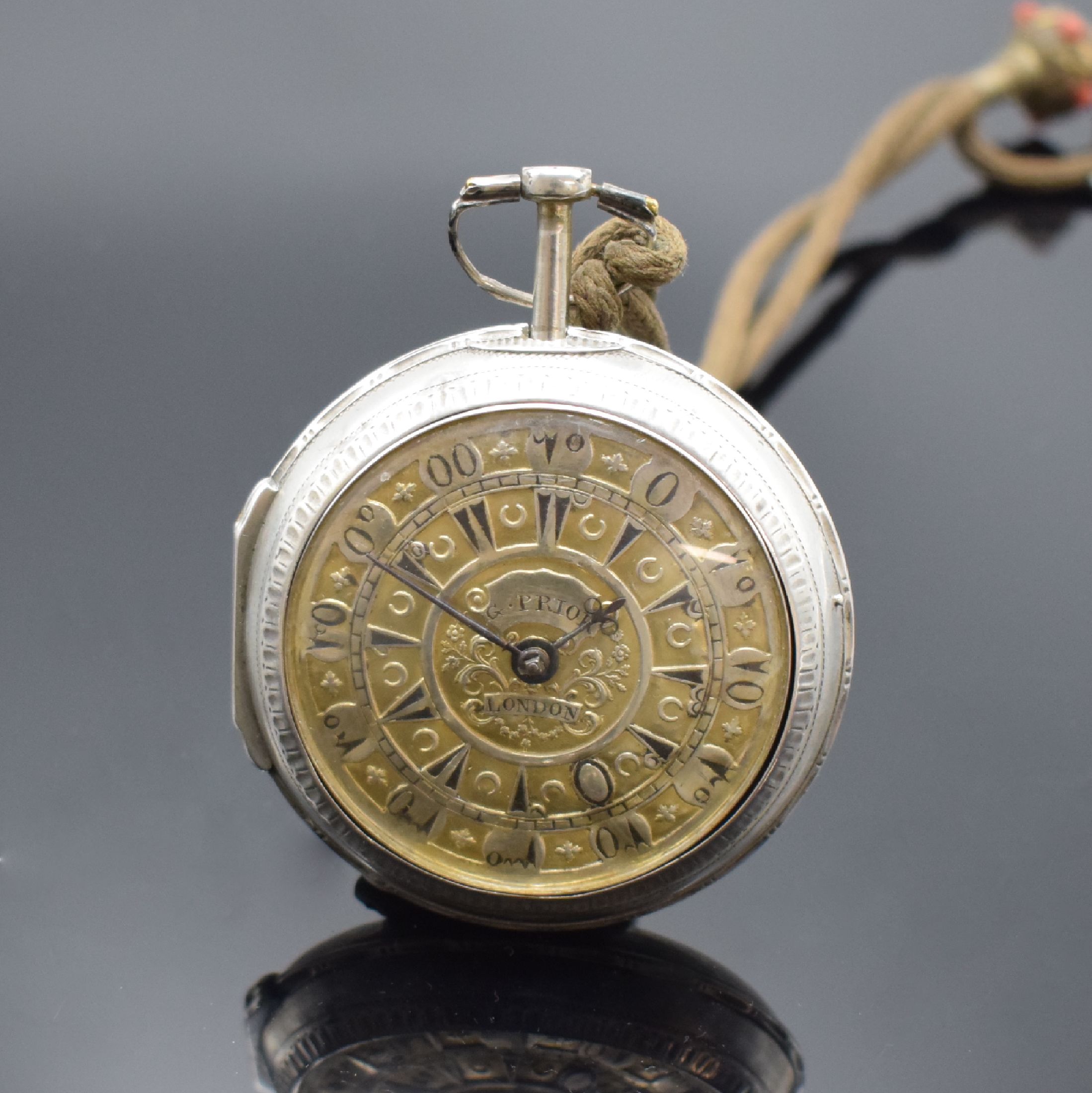 Detail e: G. PRIOR große 4 Gehäuse Spindeltaschenuhr, England für den osmanischen Markt um 1820, Schlüsselaufzug, glattes Geh. und Übergeh. in Silber ...