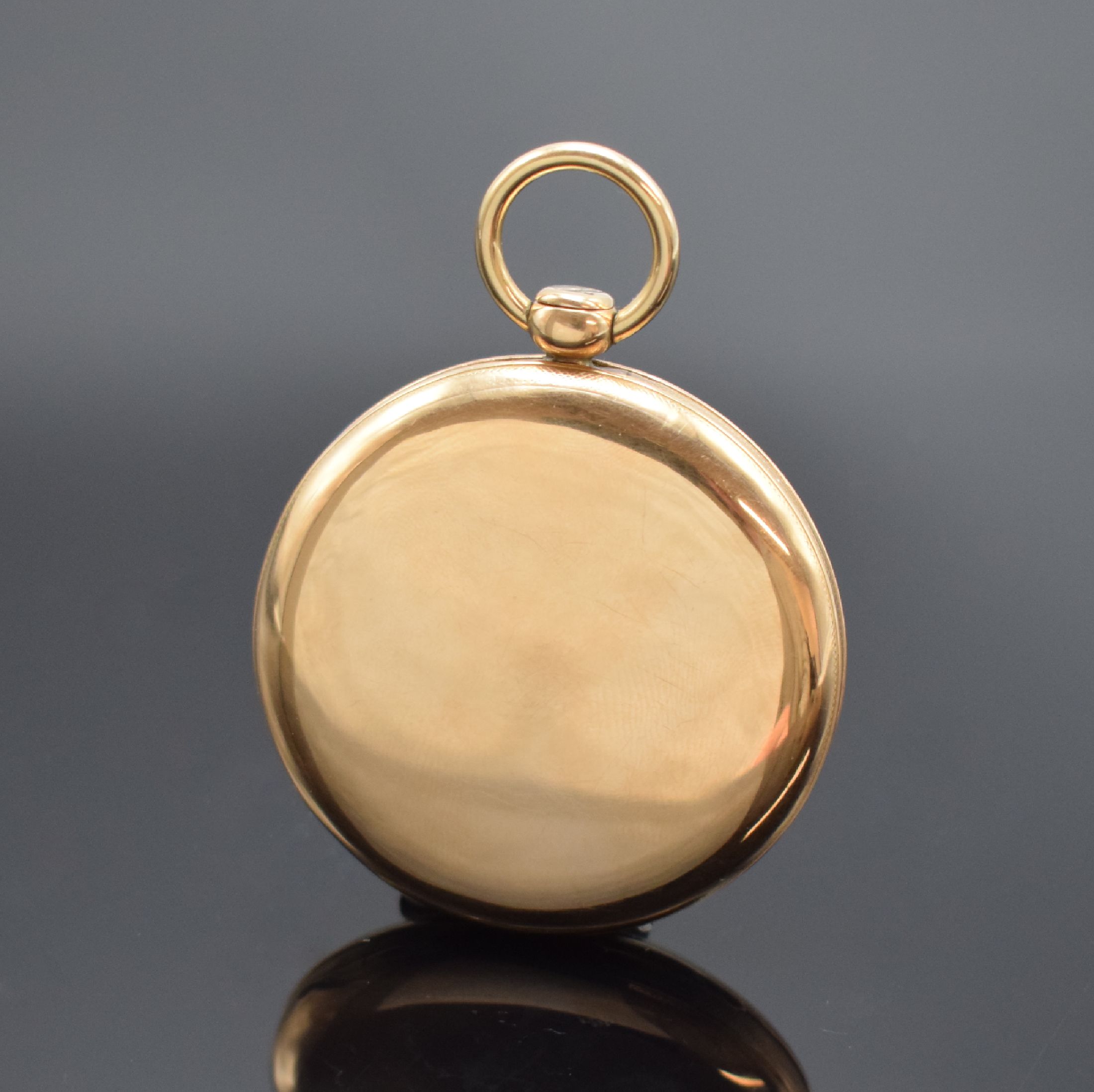 Detail a: ROBERT A PARIS große, offen Taschenuhr mit 1/4 Repetition in RG 750/000, Frankreich um 1820, glattes Gehäuse, guill. Rand, Repetition durch ...