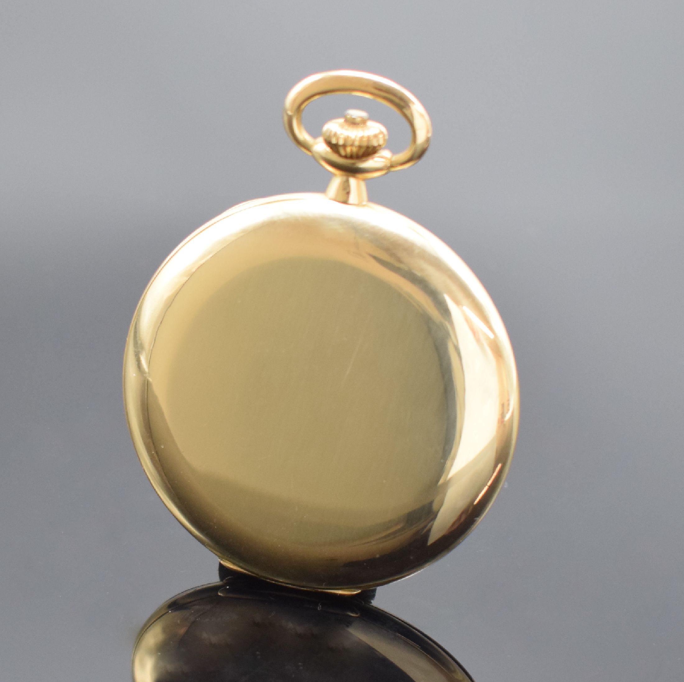 Detail b: MOERIS Savonette in GG 585/000, Schweiz um 1925, glattes, 2-Deckel Goldgeh., gold. Zifferbl. m. arab. Zahlen, kl. Sek. bei 6, gebl. orig. Zeiger, ...