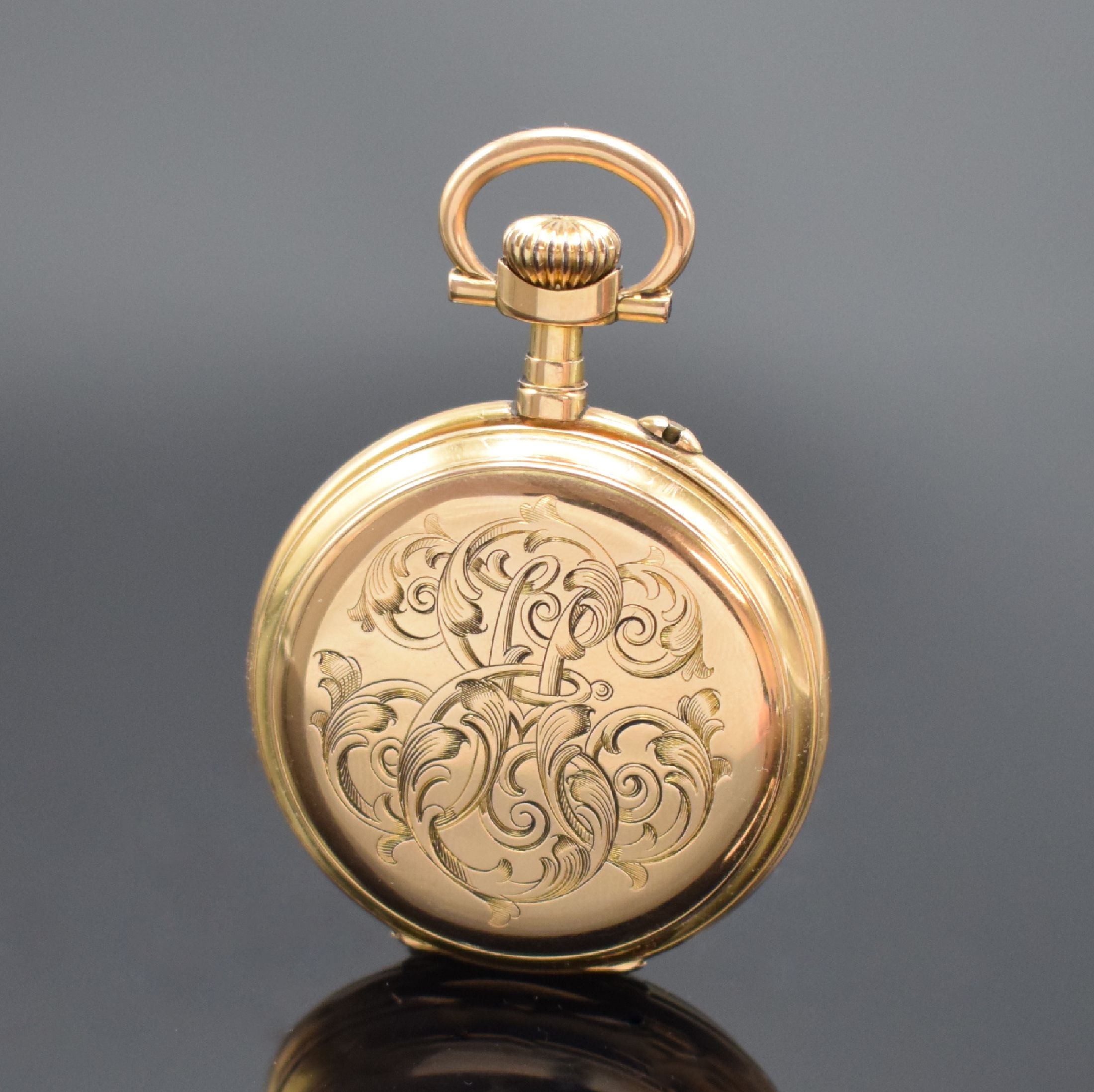Detail a: BERSOT ET CIE / FRANCELINE offene Taschenuhr in GG 750/000, Frankreich um 1900, gestuftes, 2-Deckel Goldgeh., Cuvette bez. Chronometre Ancre, ...