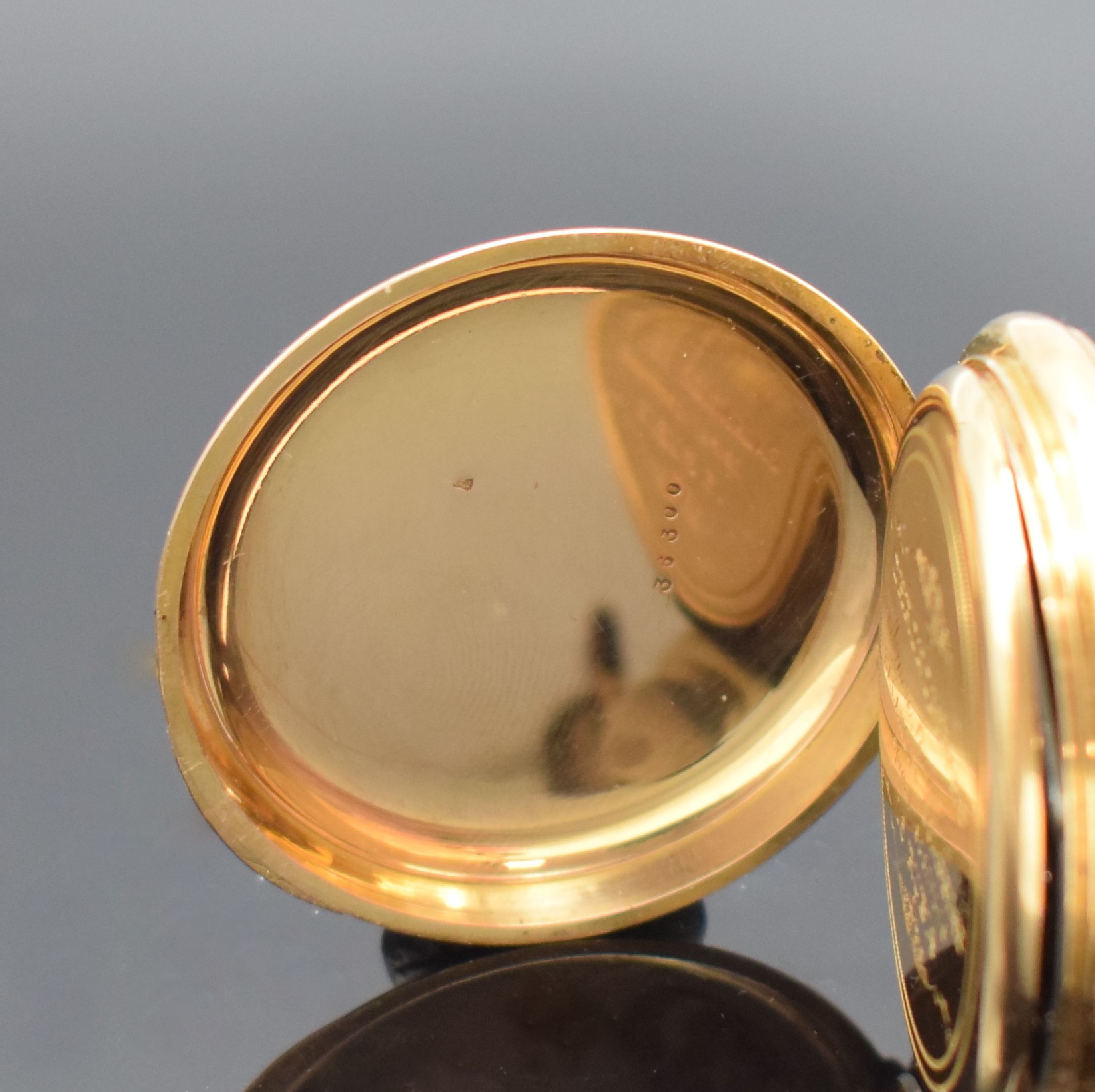 Detail b: BERSOT ET CIE / FRANCELINE offene Taschenuhr in GG 750/000, Frankreich um 1900, gestuftes, 2-Deckel Goldgeh., Cuvette bez. Chronometre Ancre, ...
