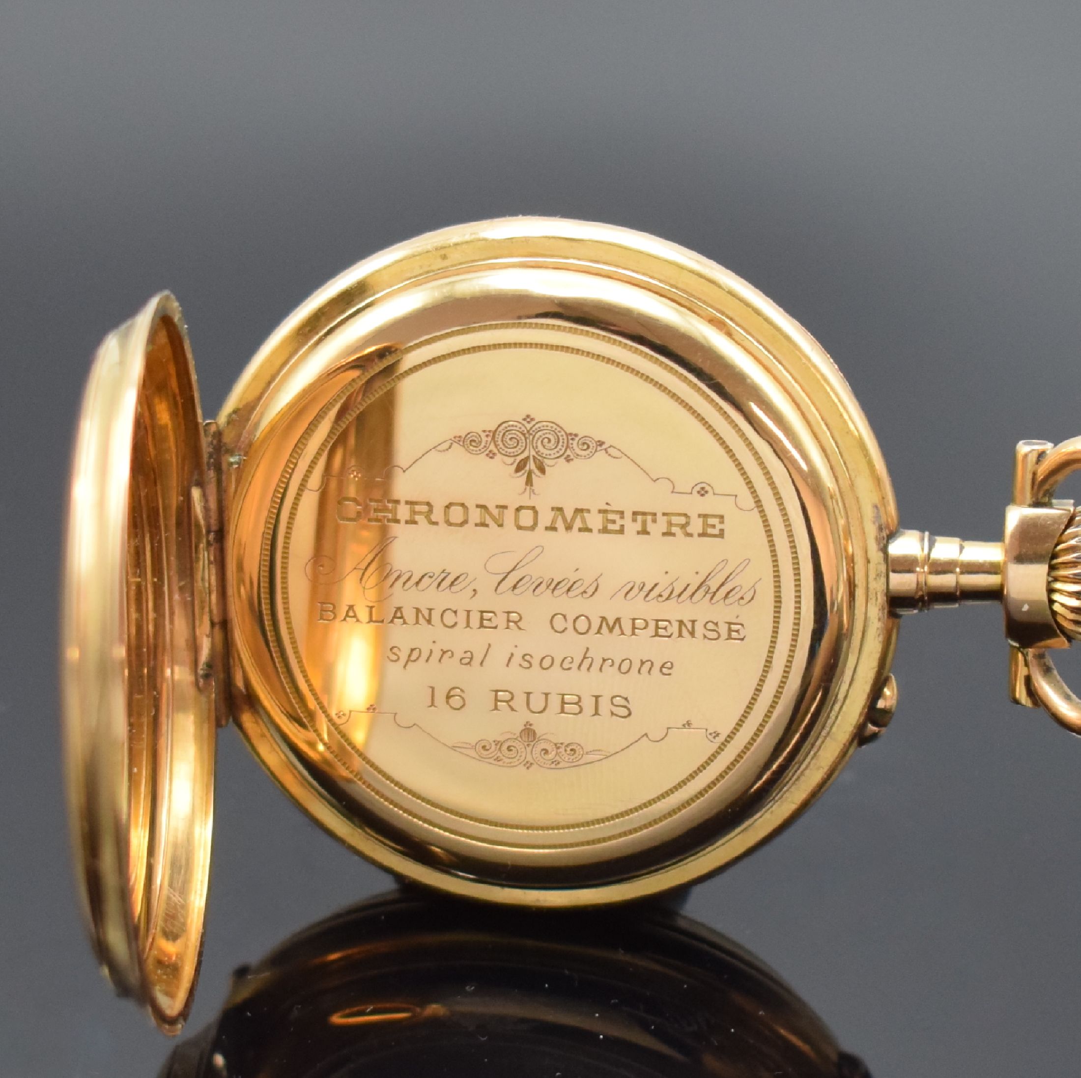 Detail c: BERSOT ET CIE / FRANCELINE offene Taschenuhr in GG 750/000, Frankreich um 1900, gestuftes, 2-Deckel Goldgeh., Cuvette bez. Chronometre Ancre, ...