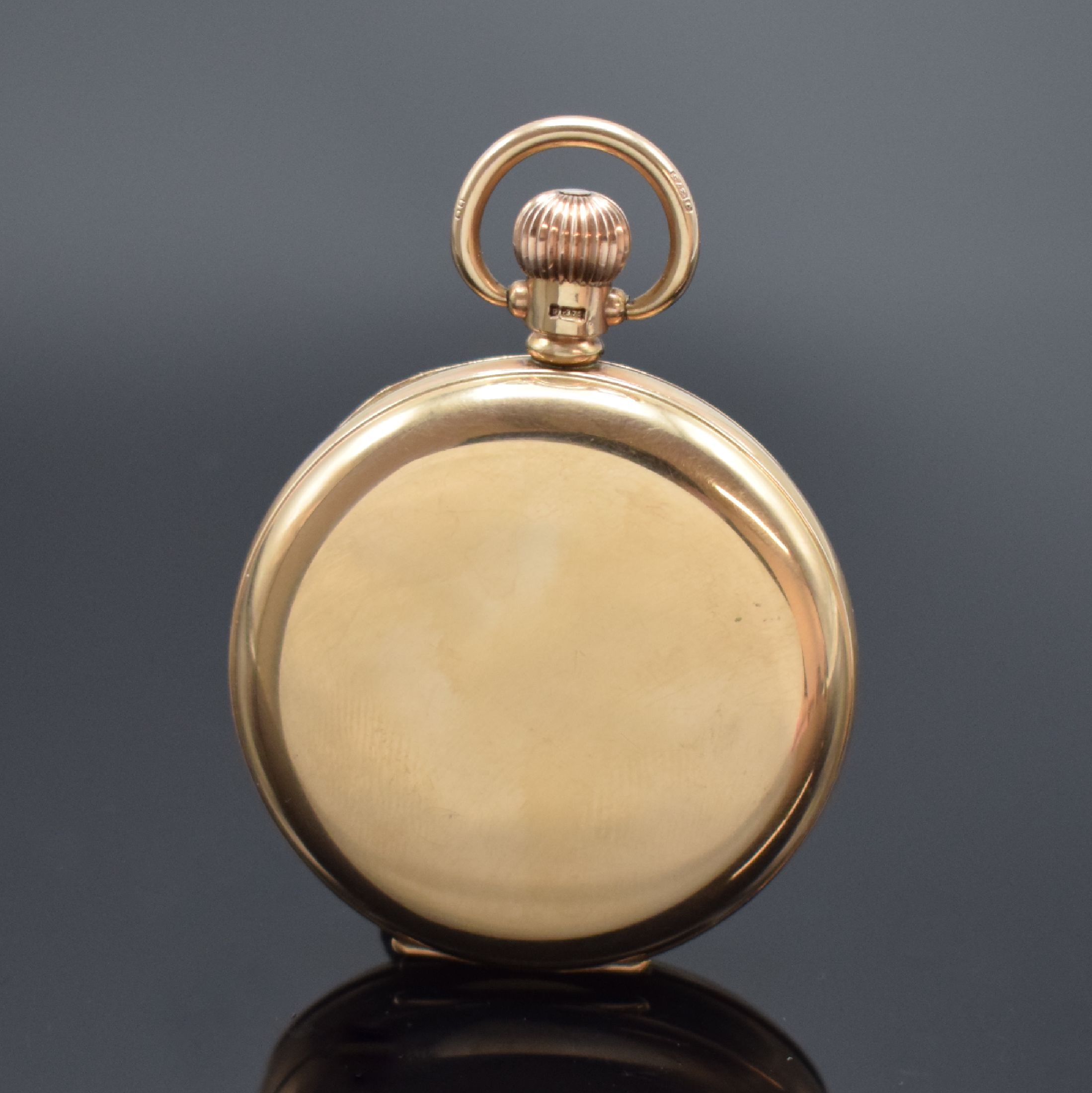 Detail b: WALTHAM Savonette Herrentaschenuhr in RG 375/000, USA / England um 1930, glattes Dennison 3-Deckel Goldgeh., 2-teil. Emailzifferbl. m. röm. Zahlen, ...