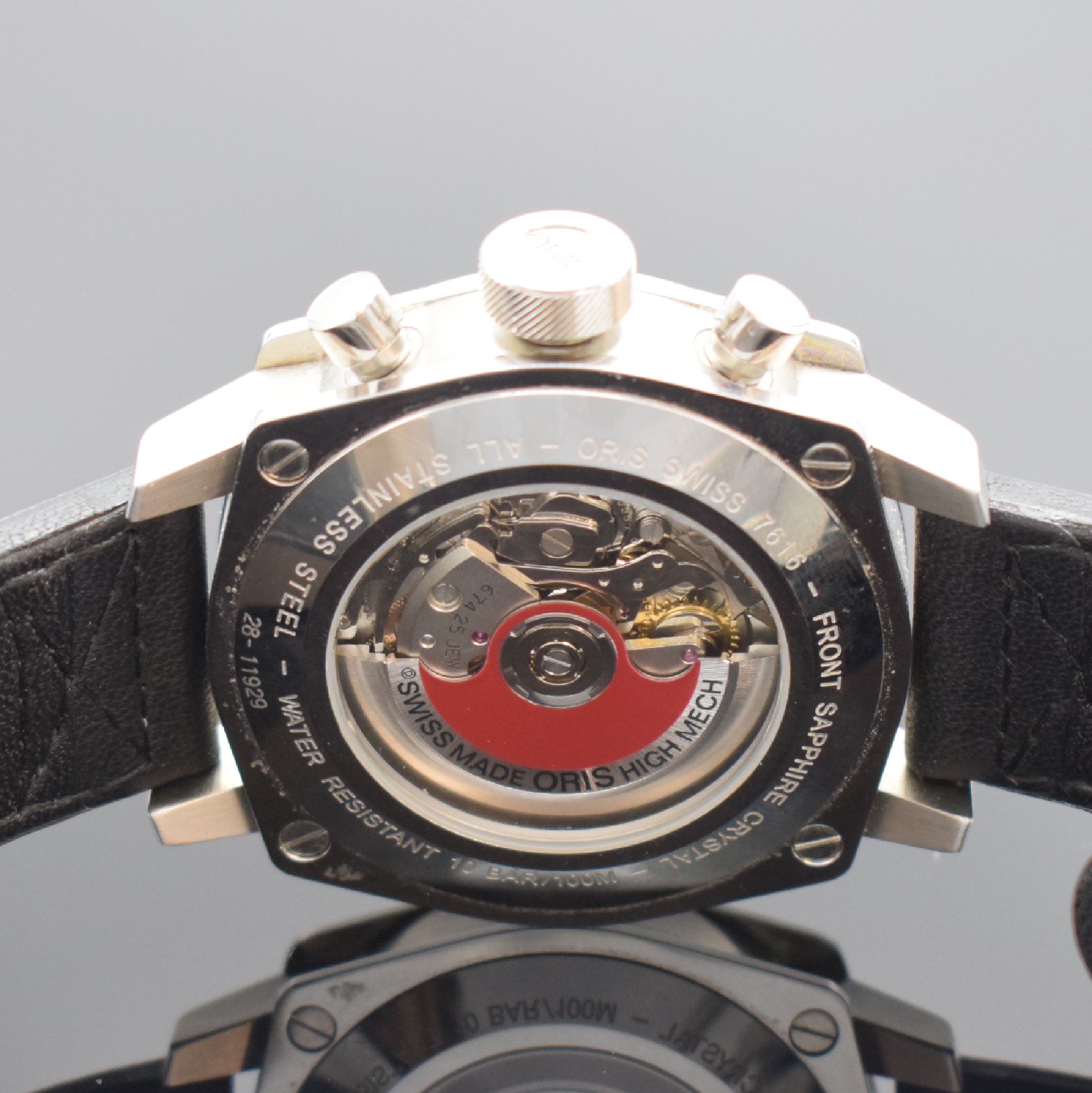 Detail d: ORIS BC 4 Herrenchronograph in Stahl Referenz 7616, Schweiz um 2010, Automatik, beids. vergl. Geh., Saphirgl., Boden 4-fach verschr., Krone verschr., ...