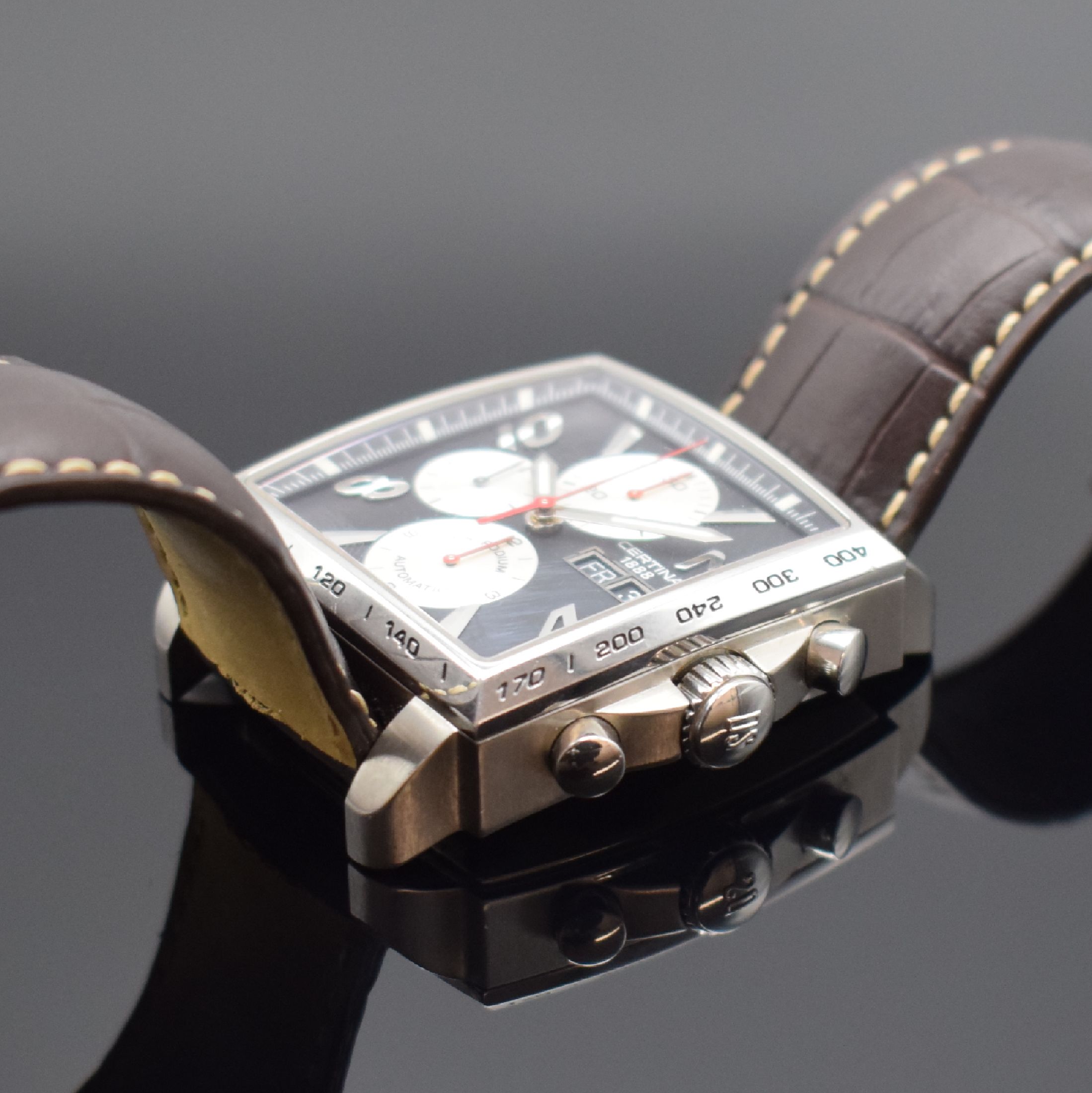 Detail c: CERTINA Armbandchronograph DS Podium in Stahl, Schweiz verk. lt. beil. Pap. 06/2008, Automatik, beids. vergl. Geh. inkl. orig. Lederband m. dopp. ...