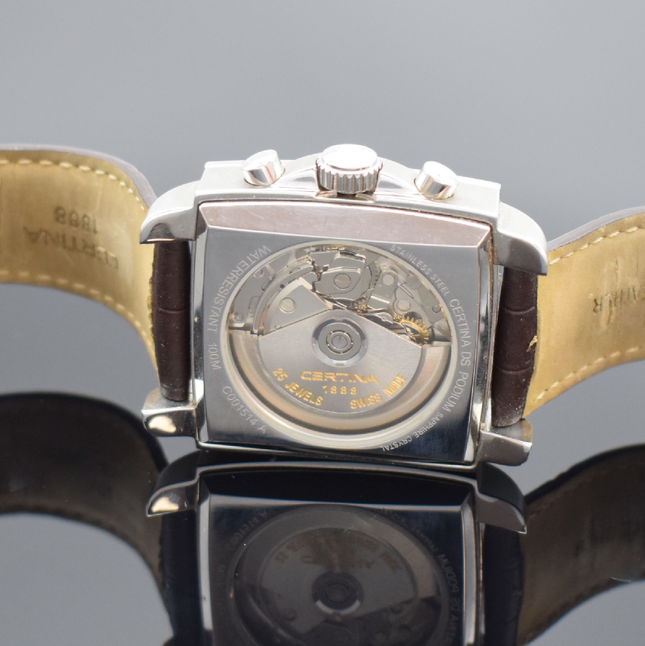 Detail d: CERTINA Armbandchronograph DS Podium in Stahl, Schweiz verk. lt. beil. Pap. 06/2008, Automatik, beids. vergl. Geh. inkl. orig. Lederband m. dopp. ...