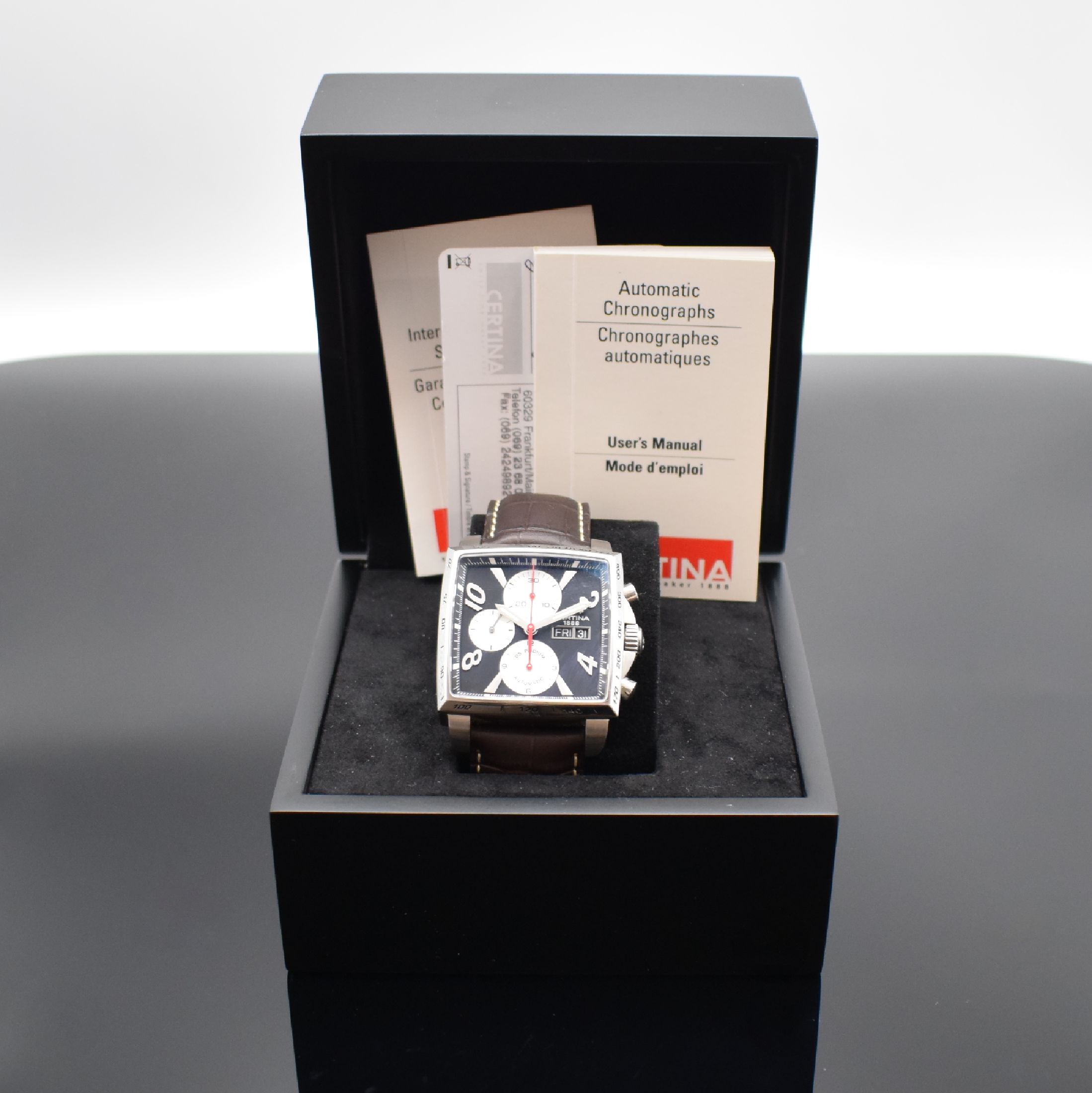 Detail f: CERTINA Armbandchronograph DS Podium in Stahl, Schweiz verk. lt. beil. Pap. 06/2008, Automatik, beids. vergl. Geh. inkl. orig. Lederband m. dopp. ...
